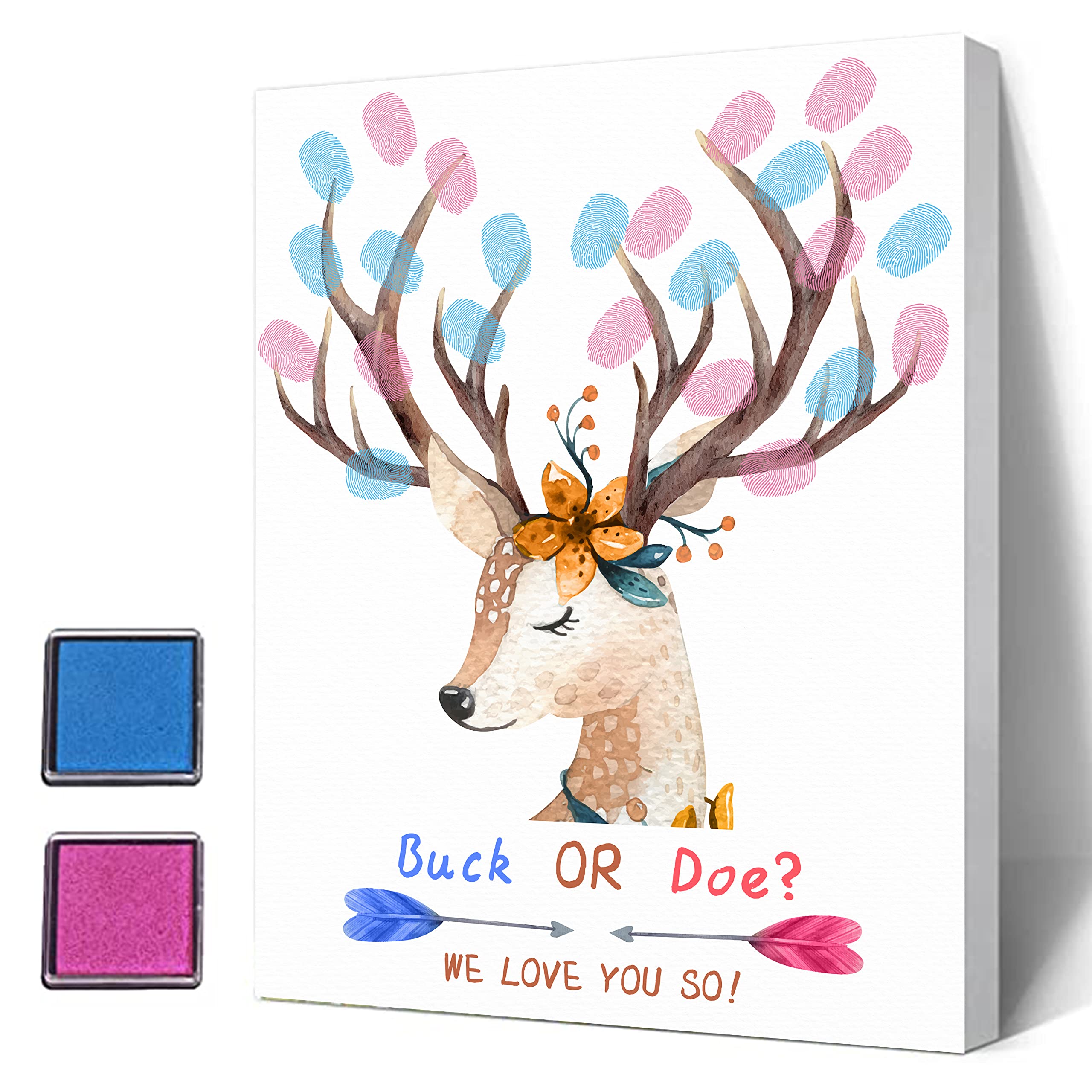 Gender Reveal Fingerprint Tree Canvas Decoration, Buck or Doe? Gender Reveal Party, Baby Shower Guest Book Party Ideas, Baby Shower Guest Book with Ink Pad