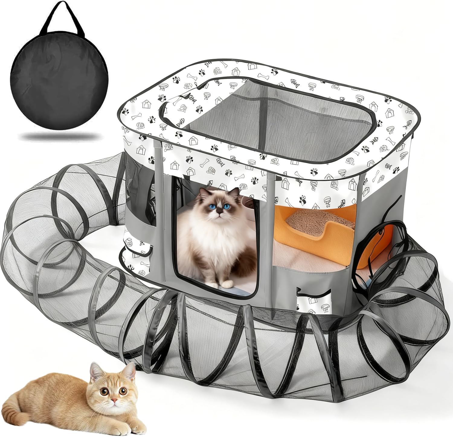 Enclos d'extérieur pour chat anti-fuite avec grand tunnel