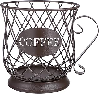 Cabilock Coffee Pod Holder Organizer Mug Shape K Cup Holder Keeper Creamer Container Espresso Basket for Counter Fruit Capsule Bar Snack Kitchen Brown