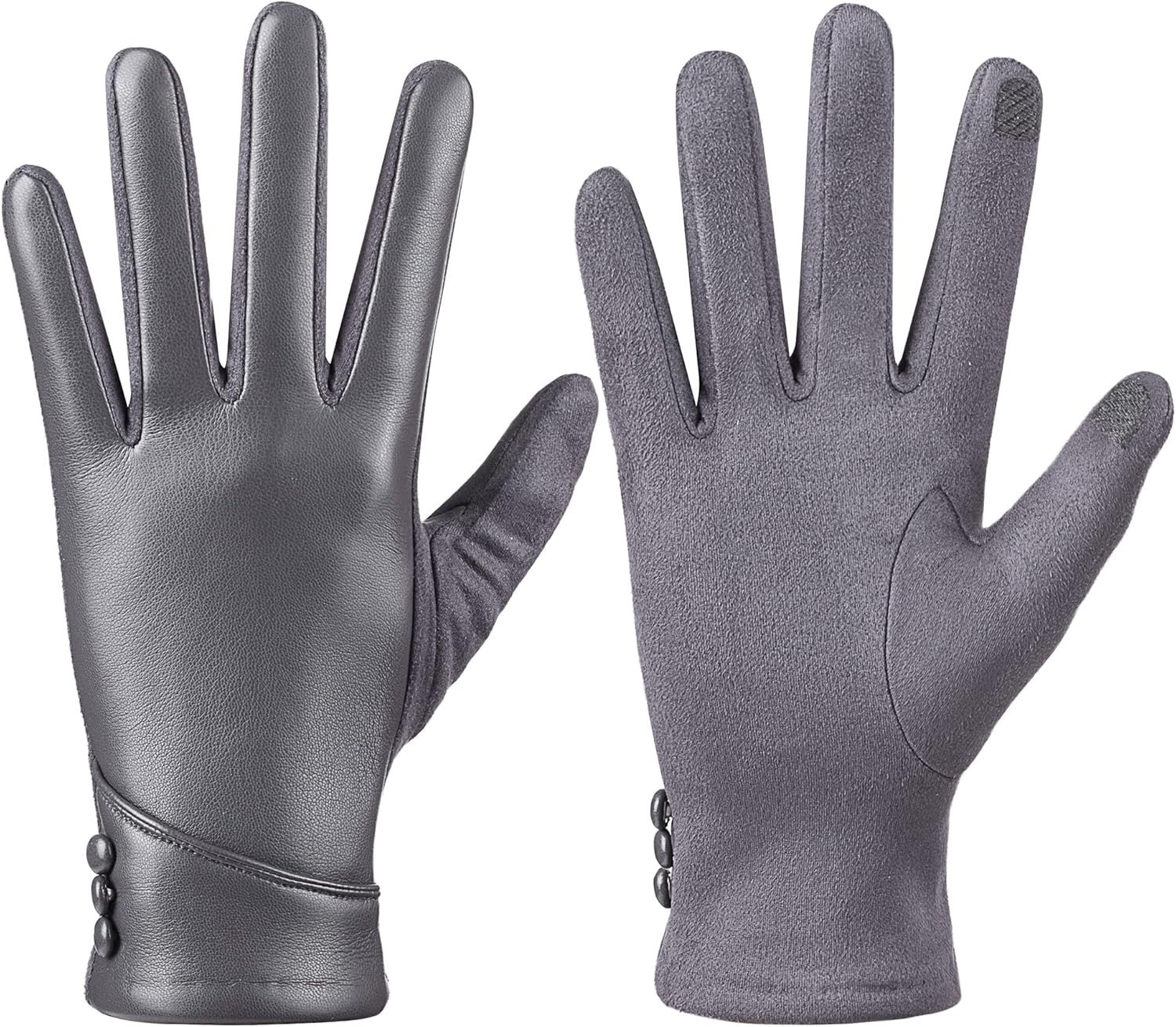 Womens Winter Leather Gloves Touch Screen Wool Lined Windproof Warm Suede Fashion Dress Gloves - Image 2