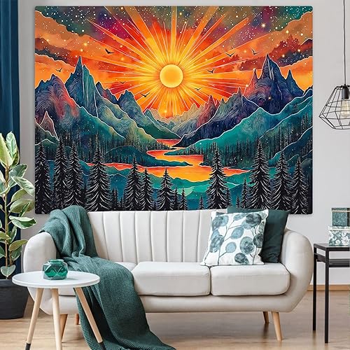 Miniatura 17 de Zussun Tapiz de hongos verdes, luna y estrella, tapices para dormitorio, decoración estética de plantas de noche estrellada, tapastrys para colgar