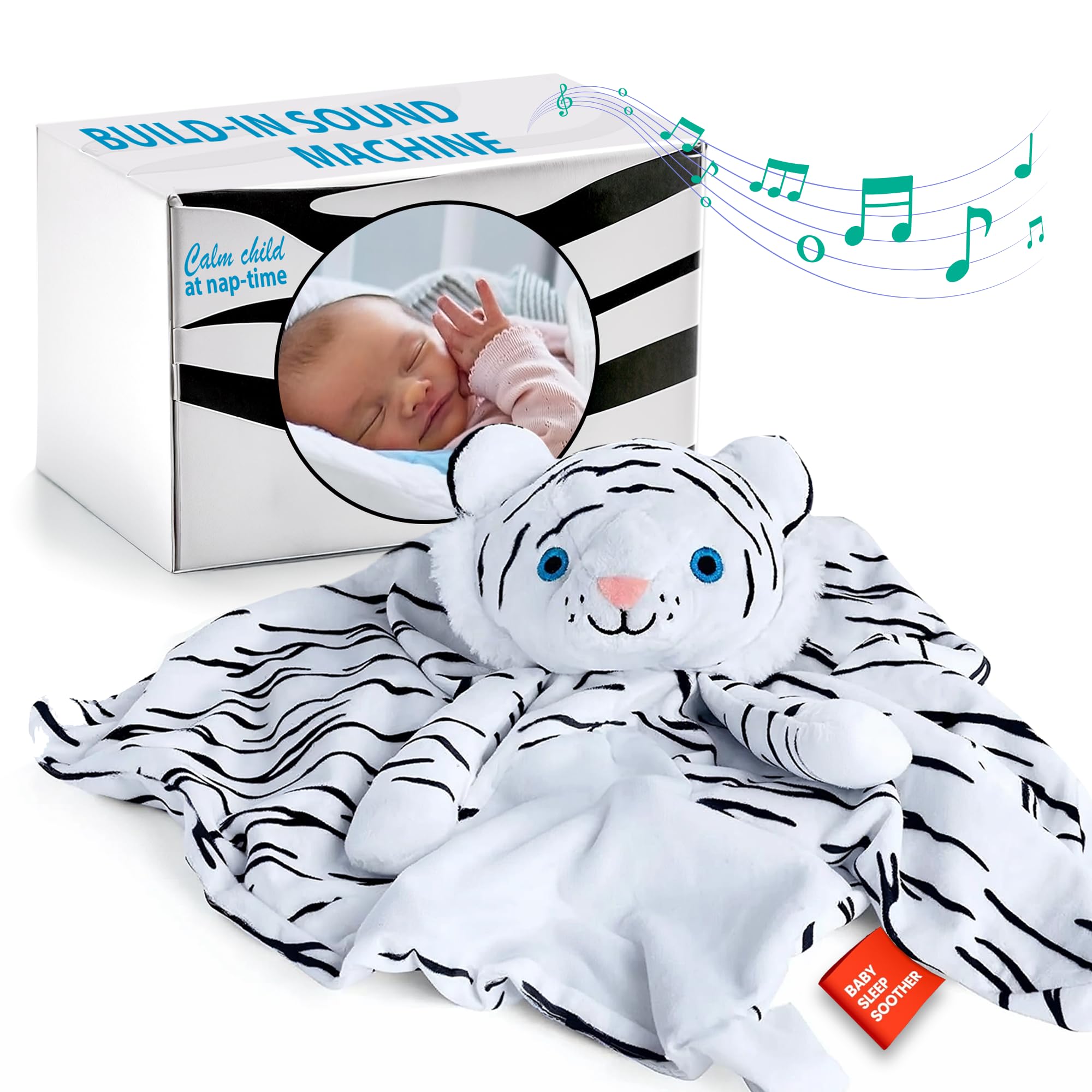 Baby Soother Lovey – White Noise and Lullaby – Infant Sleep Aid – Helps Calm Child at Nap Time Routine – Awesome Baby Gift – Portable Plush Toddler Snuggle Toy – Baby Blanket – Newborn Essential
