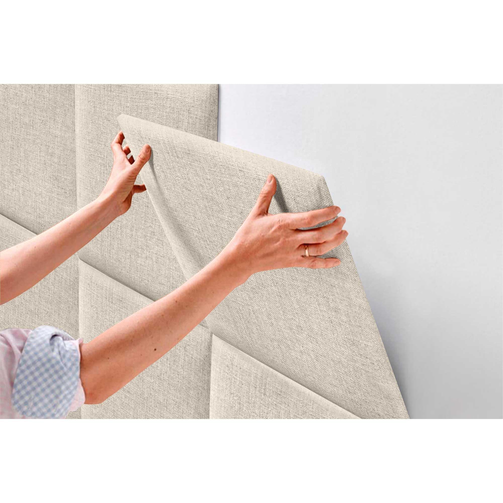 DHOME Cabecero Tapizado Compuesto de Paneles Autoadhesivos Intercambiables de Lino Natural Cama Lujo Dormitorio Acolchado (Beige, 150cm)
