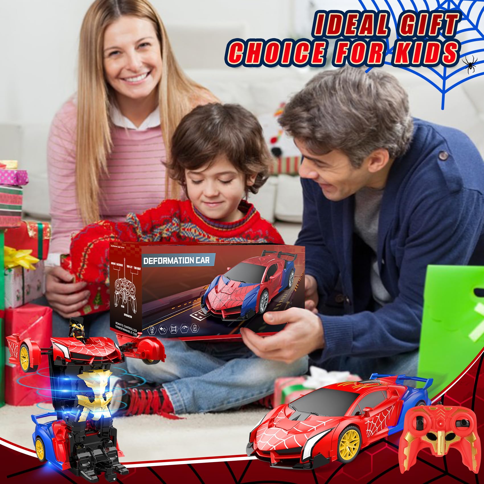Voiture Télécommandée Spider Robot 2 en 1 Transformable, 360° Rotation, Lumières Sous le Châssis, 2.4GHz Transformable Voiture Cadeau pour Filles Garçons à Partir de 3 4 5 6 7 8 Ans