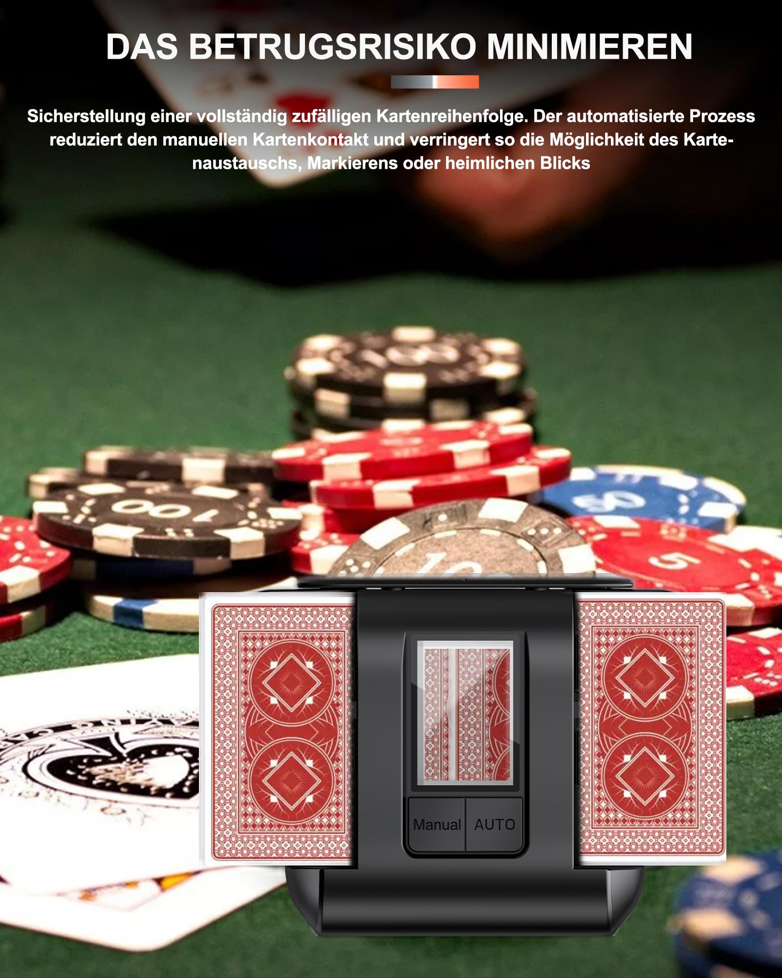 Automatischer Kartenmischer Elektrisch 2000mAh USB-C Wiederaufladbar für 1-2 Decks Geräuscharm Auto/Manuell Modus Phase 10 Poker UNO Blackjack