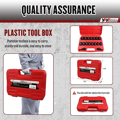 Miniatura 7 de Juego de llaves de vaso de impacto poco profundas de 12 pulgada (0.315-0.945 in), juego de llaves métricas, 6 puntos, acero CR-V para mantenimiento