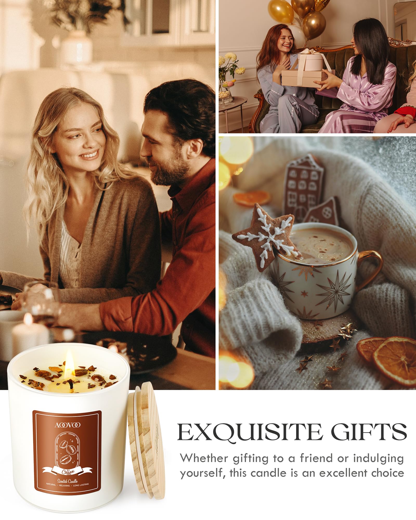 Candele profumate per caffè macchiato da donna, candela per aromaterapia con cristalli all'interno, 284 ml, durata di combustione 60 ore, candele di soia per la casa, regalo di compleanno, San