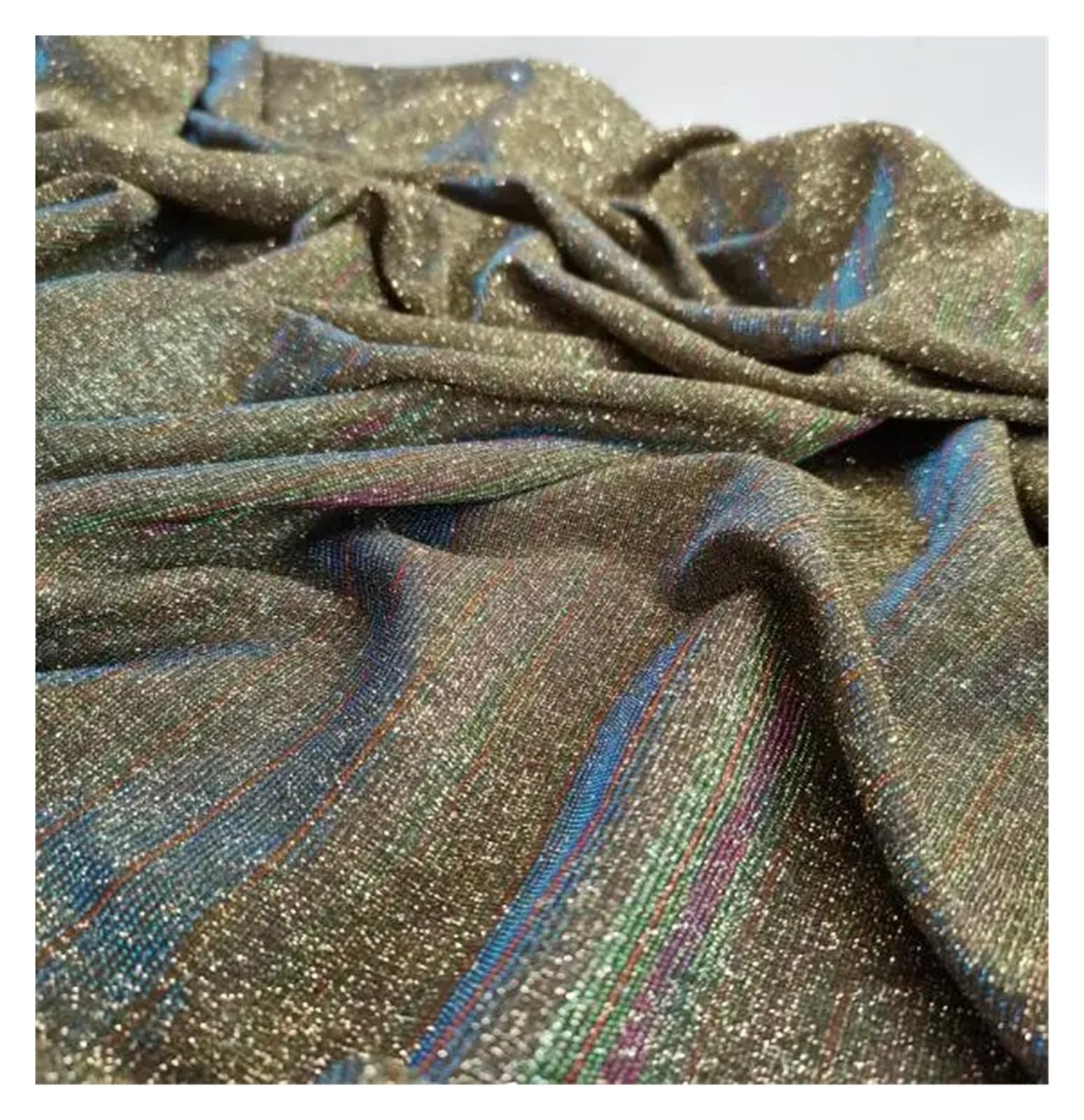 Fabric, Fashionable Polyester Composite Glitter Fabric for Bridal Dress Decoration Multicolor 50x148cm(7 Rainbow)