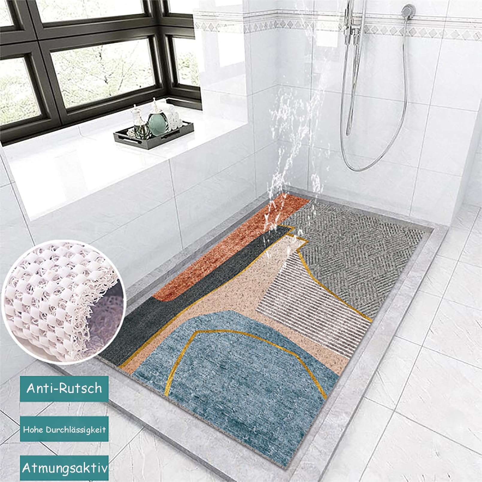 Tappetino da doccia in PVC colorato antiscivolo con ganci ad alta permeabilità all'acqua 40x60cm sicuro e antiscivolo tappetino da doccia per aree umide