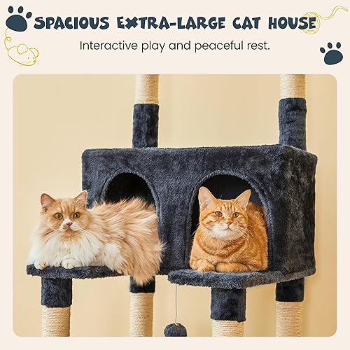 Miniatura 44 de MWPO Árbol grande para gatos de 74.8 pulgadas con postes rascadores cubiertos de sisal y condominio, torre alta para gatos, muebles