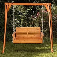 Vista 7 de Columpio doble de madera de cedro de 4 pies con cadena de hierro, 500 libras, color marrón oscuro