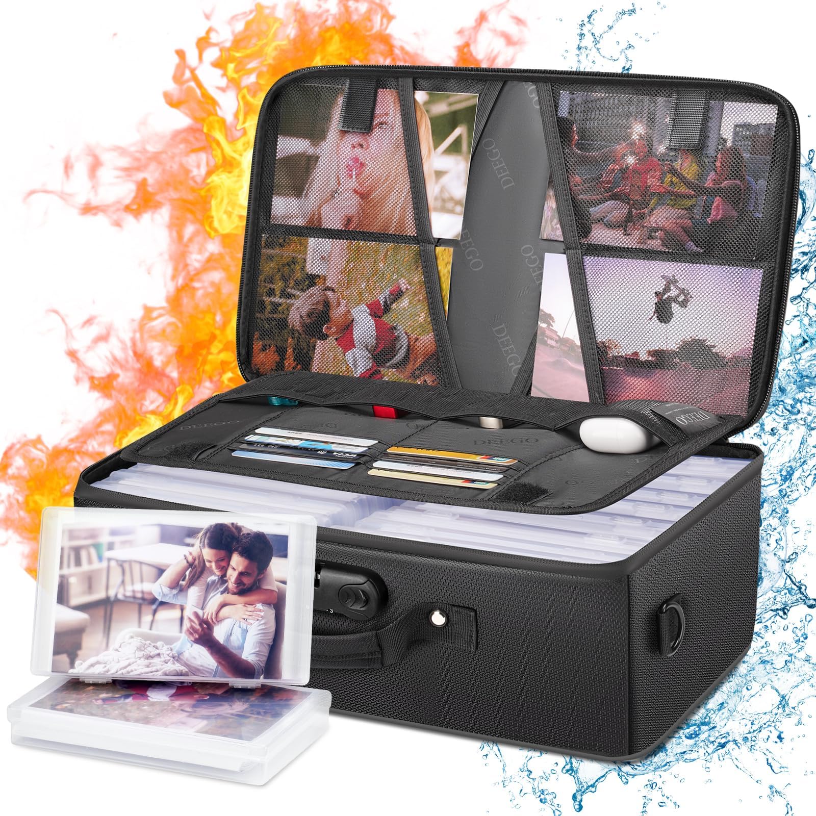DEEGO Photo Storage Box, Fireproof Waterproof Photo Organizer Box with 16 Inner Photo Storage Box, Durable Large Capacity Photo Storage Containers Photo Case for Photos,Picture,Valuables