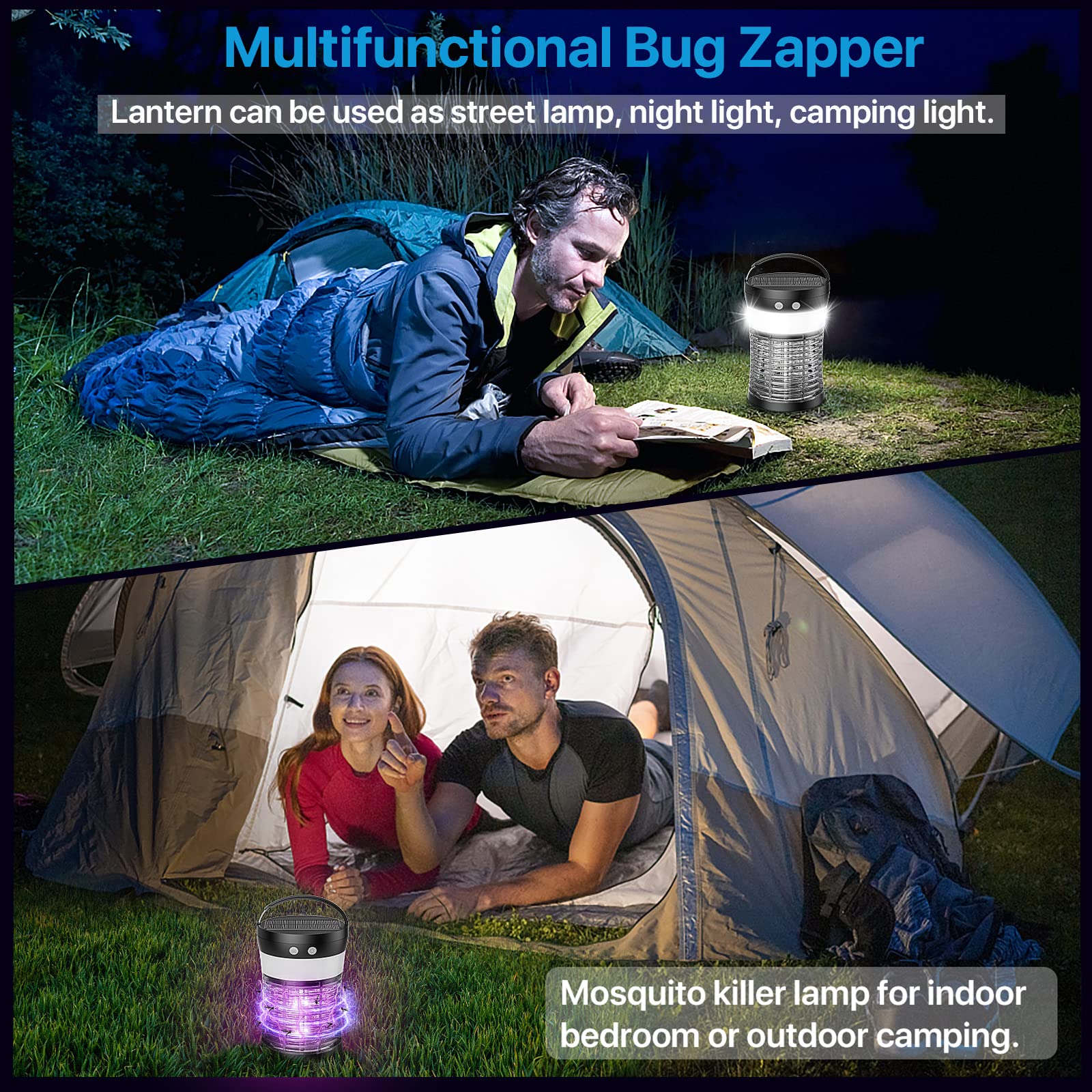 Draagbare elektrische mug met zonne- en USB-batterij, waterdicht, campinglantaarn en SOS-noodlicht, voor thuis, kamperen, wandelen