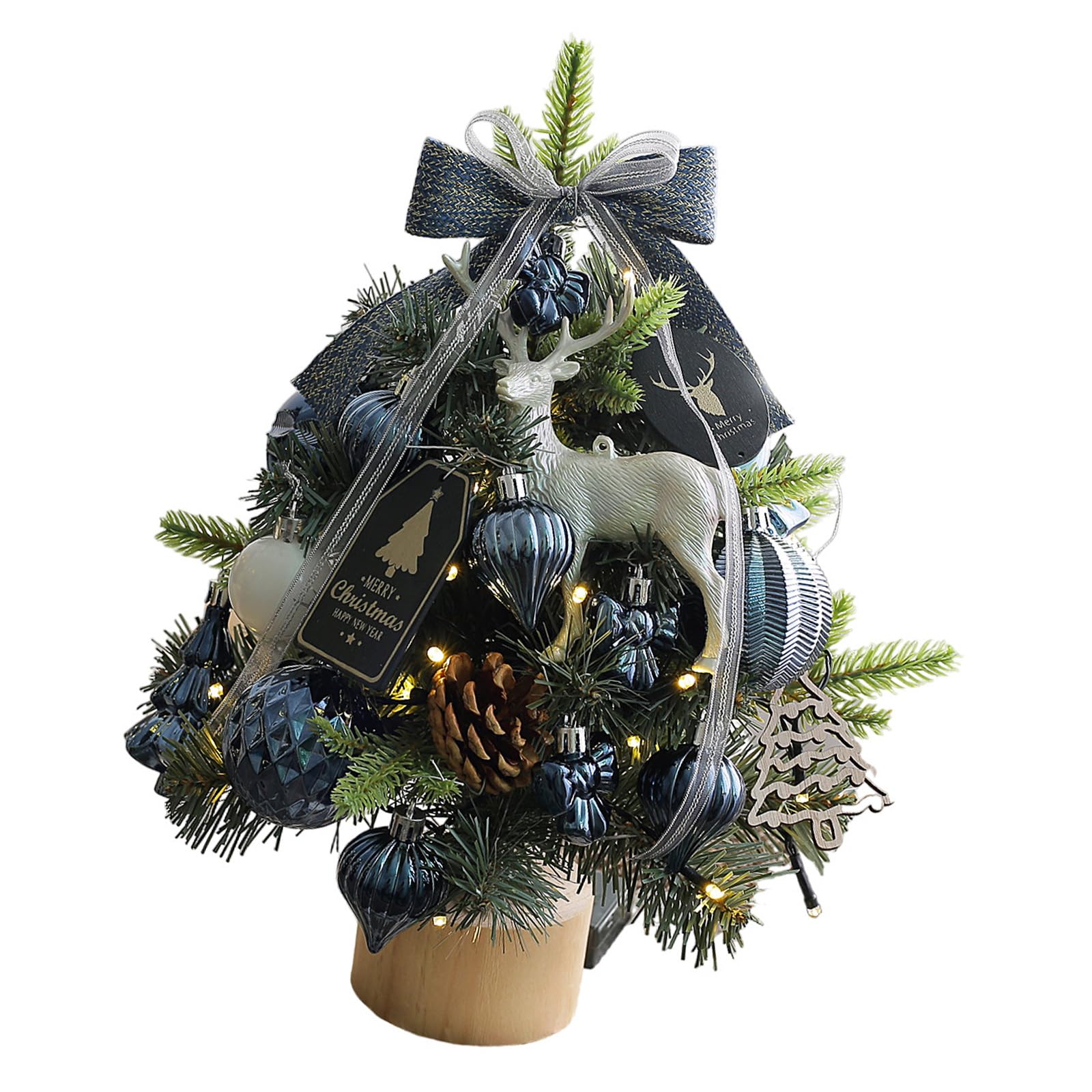 Tsophreniq Portable Tabletop Christmas Tree with LED Lights and Ornament Seasonal Decoration for or Home Party Supplies Holiday Desk Ornament