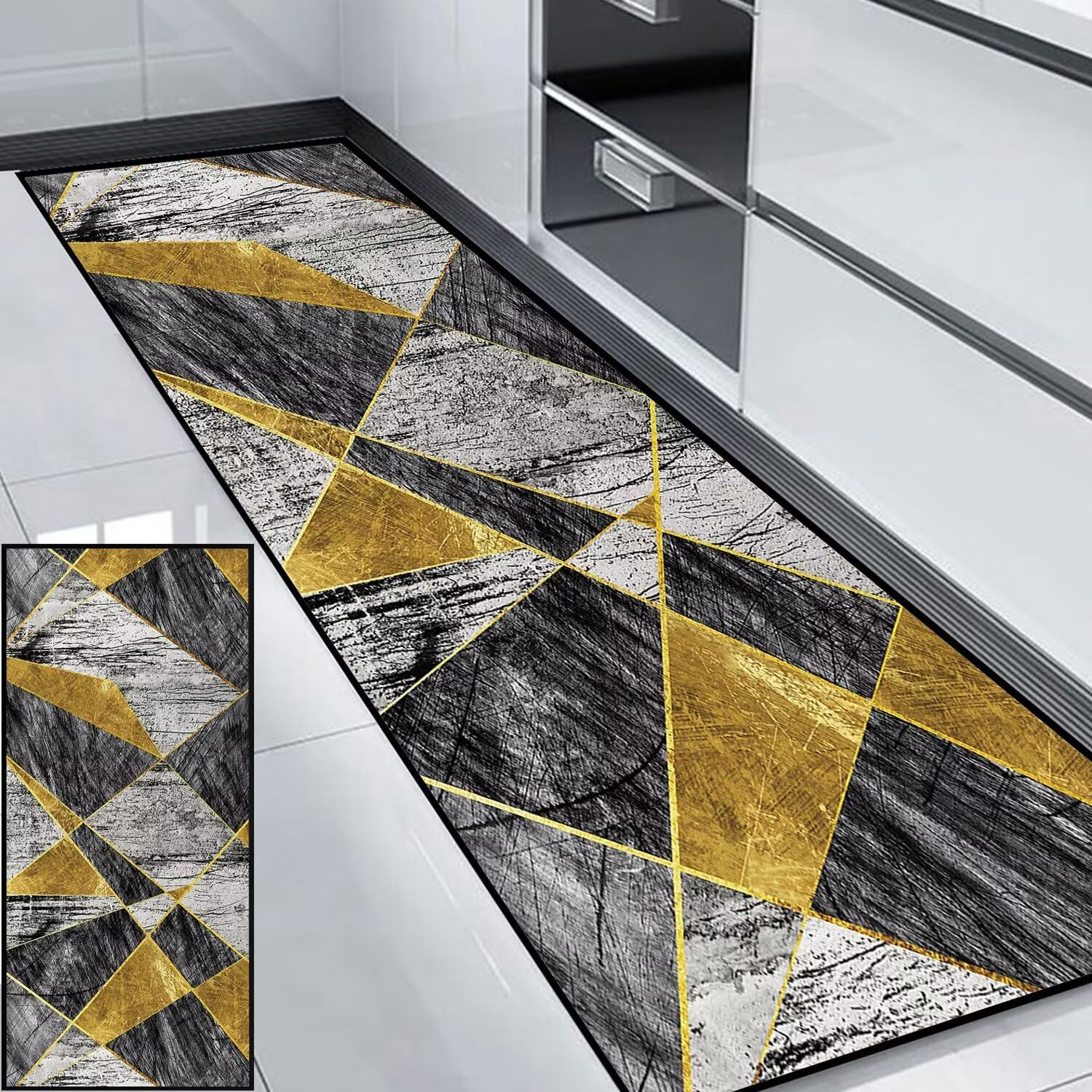 Tapis de couloir 90x320 cm lavable à motif géométrique pour salon et balcon style K