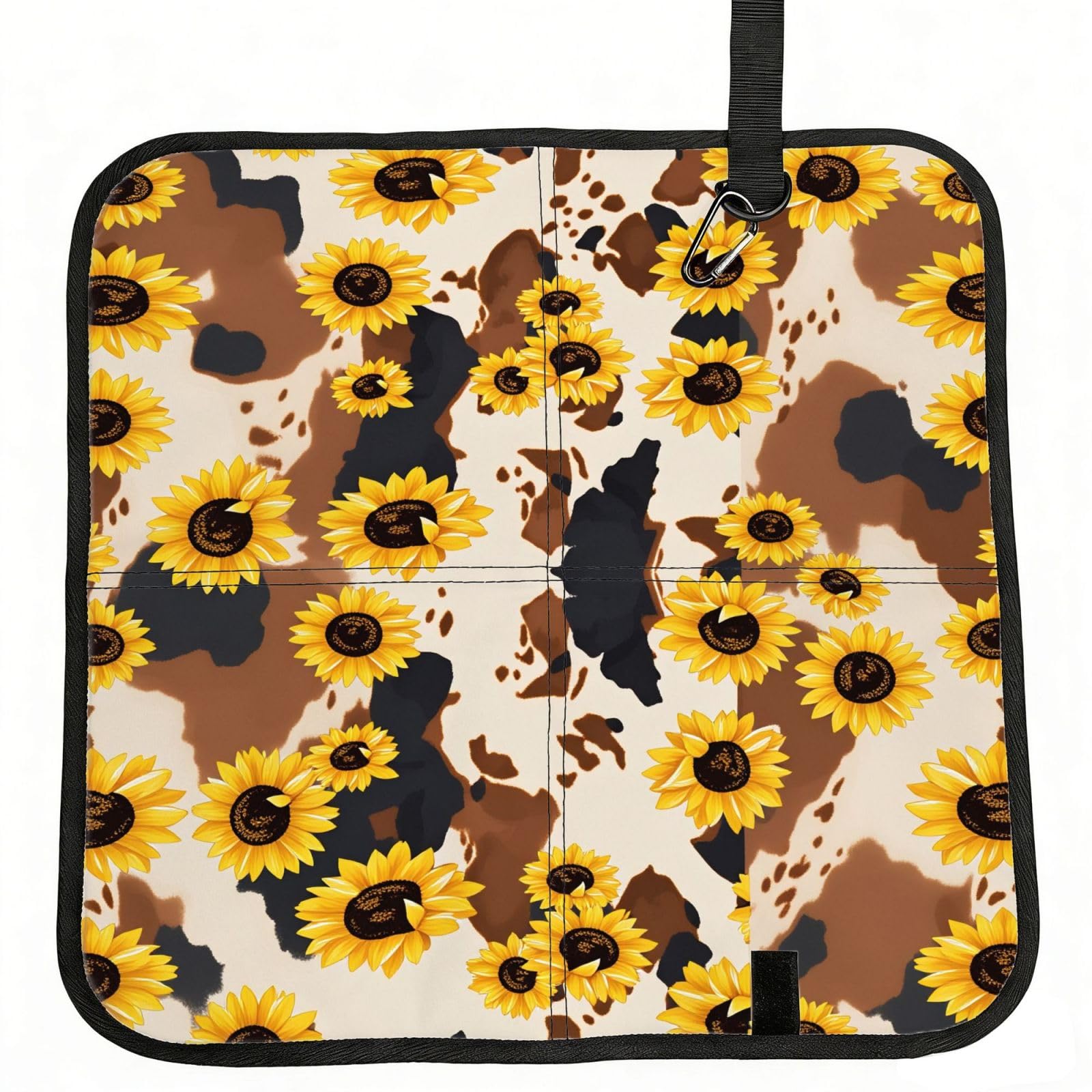 SDEGTHO Leather Sunflower Print Padded Seat Pad Folding Cushion Waterproof Bench Mat Portable Outdoor Rest Mat 15.8"