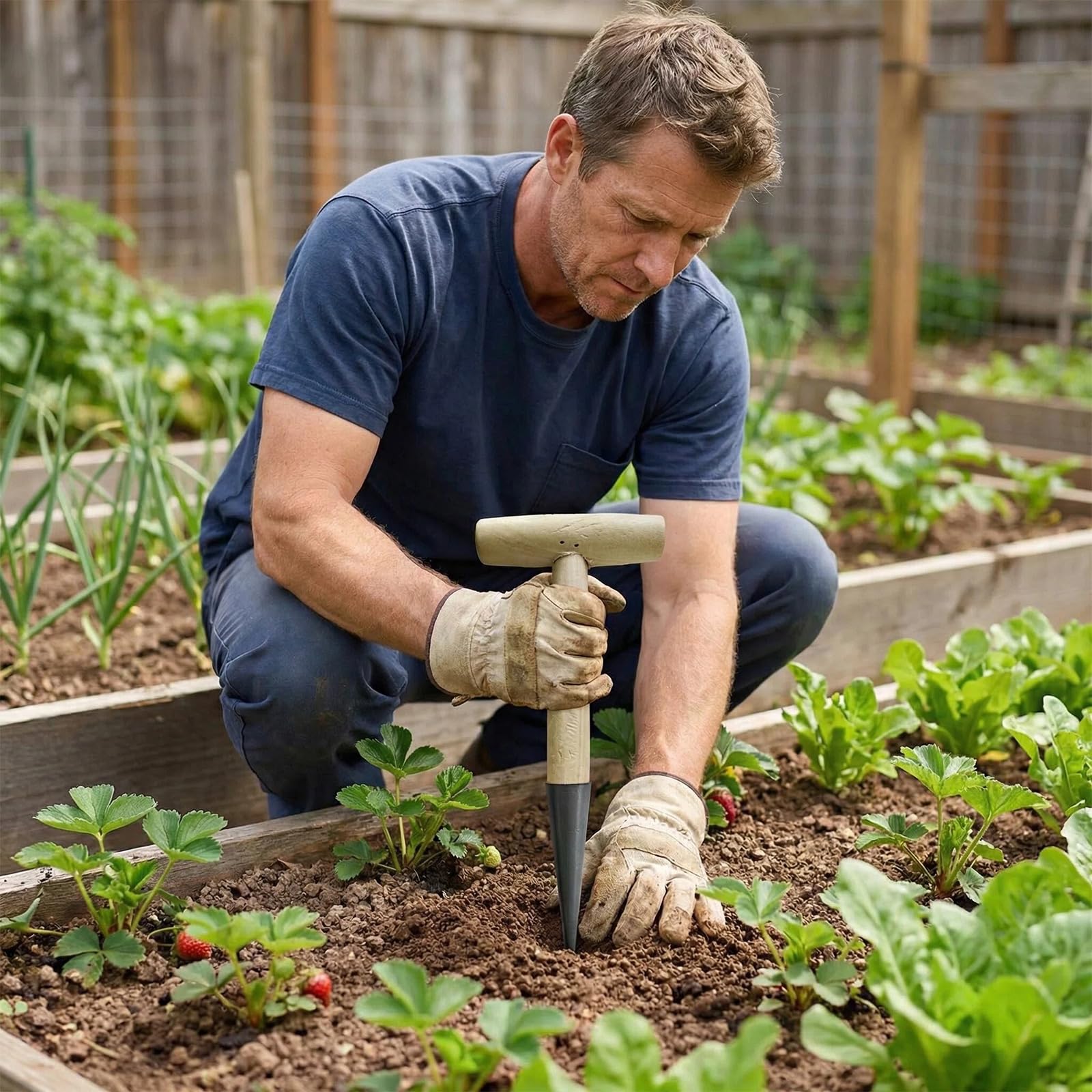 Plantoir à Main Traditionnel en Acier Inoxydable avec Manche en Bois - Outil de Jardinage Ergonomique pour Plantation Facile