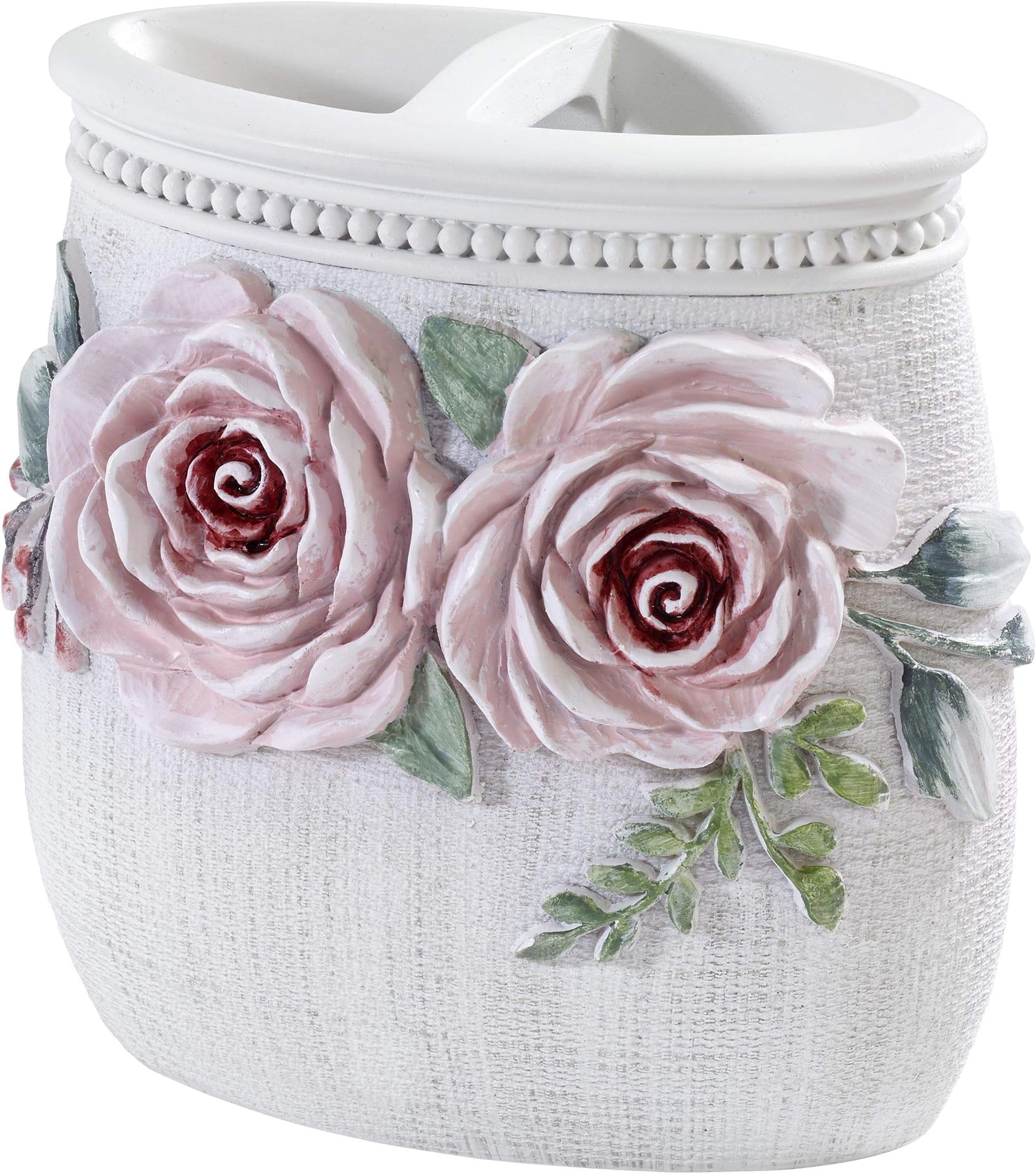 Toothbrush Holder, 100% Hand-Painted Resin Bathroom Accessories, Floral Home Decor (Spring Garden)