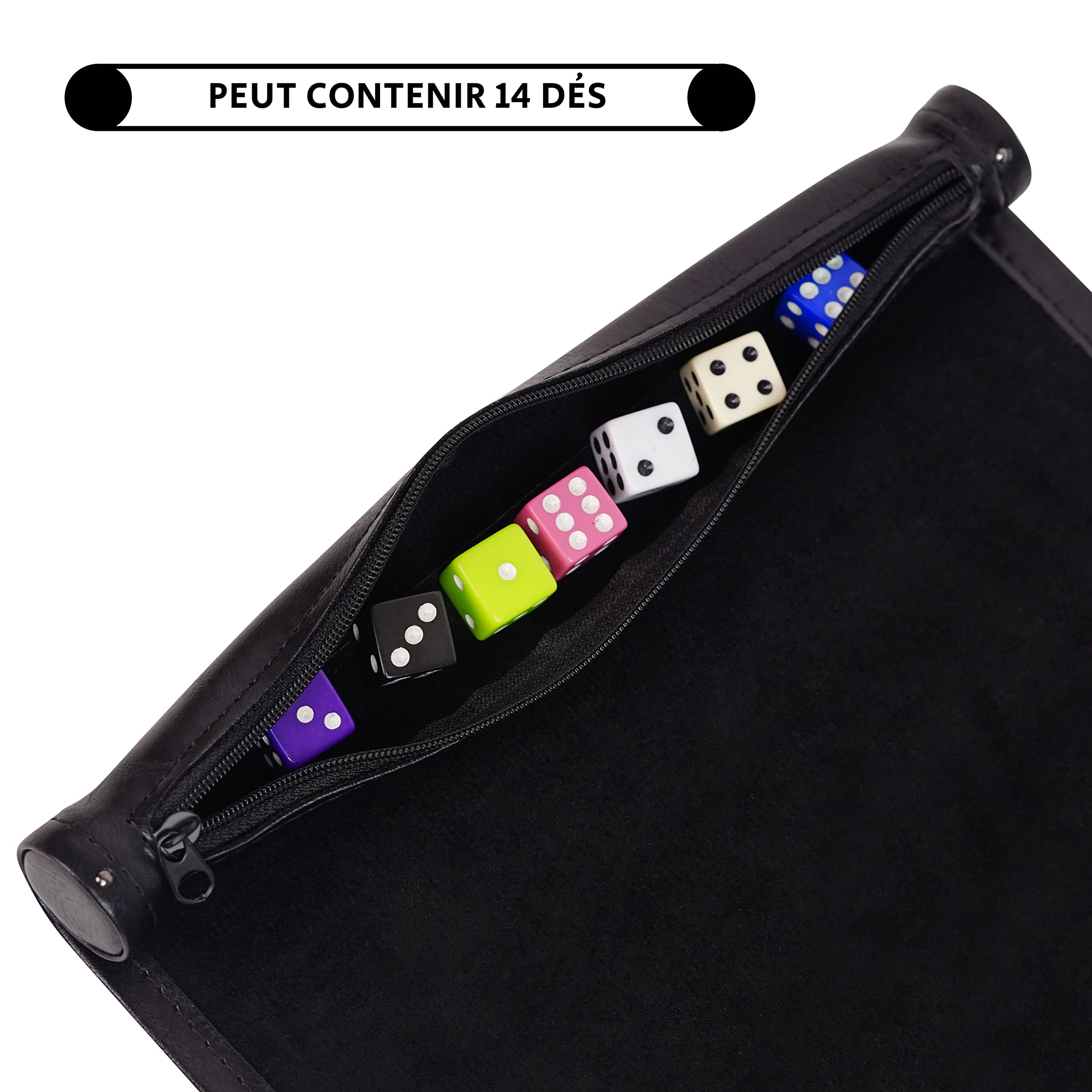 Piste De Dés Roulante En Cuir PU - Tapis De Jeu Pour DND, RPG, Avec étui Zippé Et 14 Dés Max