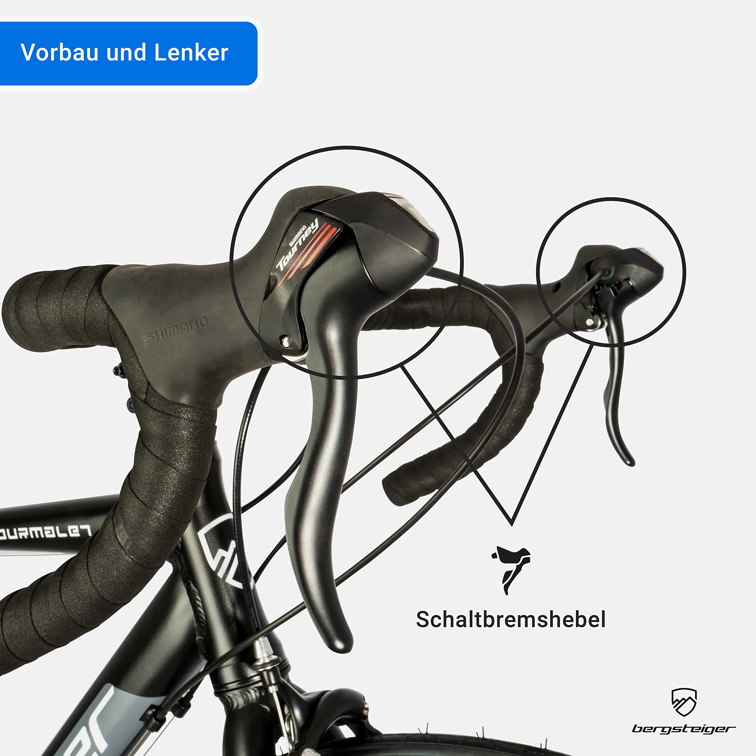 Bergsteiger Tourmalet 28 Zoll Rennrad Gravelbike aus Aluminium | Leichtes 11 kg Damen & Herren Gravel Bike mit 14 Gang Schaltung. Schalthebelsystem ideal ab 170 cm Groesse geeignet.