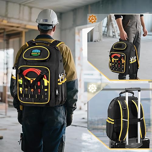 Miniatura 8 de Mochila de herramientas con bolsa de herramientas, bolsa de herramientas resistente con múltiples bolsillos, color negro