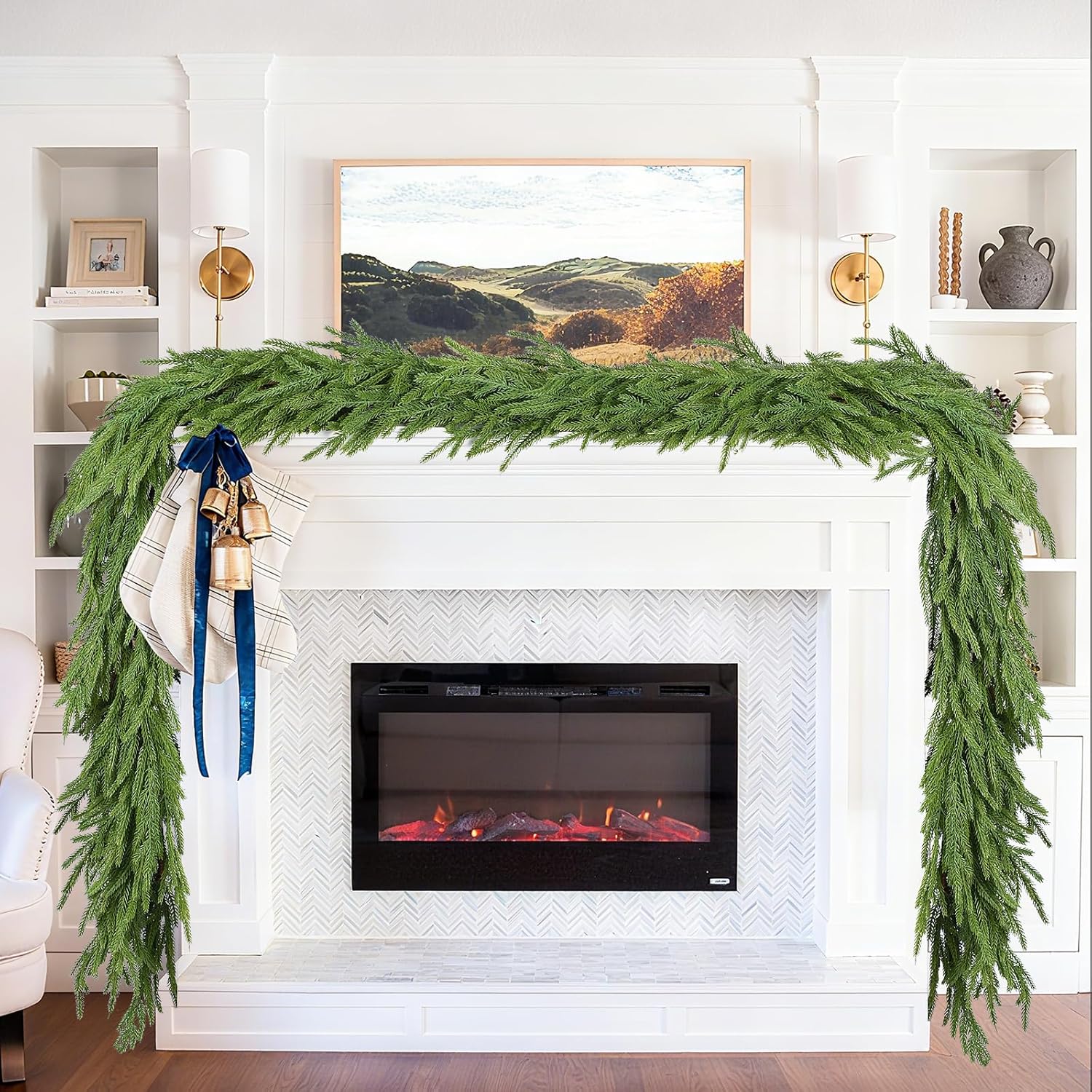 Lvydec Christmas Norfolk Pine Garlands, Real Touch Artificial Pine Garlands Greenery Faux Cedar Garland for Mantle Table Holiday Fireplace Winter Decor (Light Green, 6ft) - Image 4