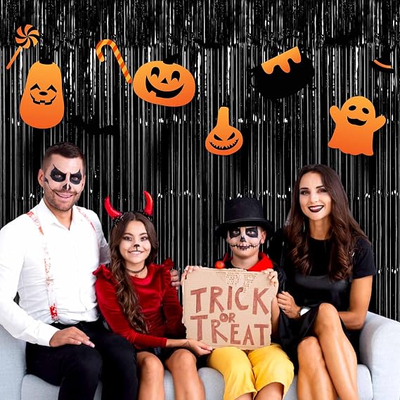 3 Pack Black Foil Fringe Curtains Backdrop, 3.28 x 6.6 Ft Metallic Streamers Tinsel Curtains Background for Photo Booth, Birthday, Halloween, Christmas, Thanksgiving, New Year Party Decorations