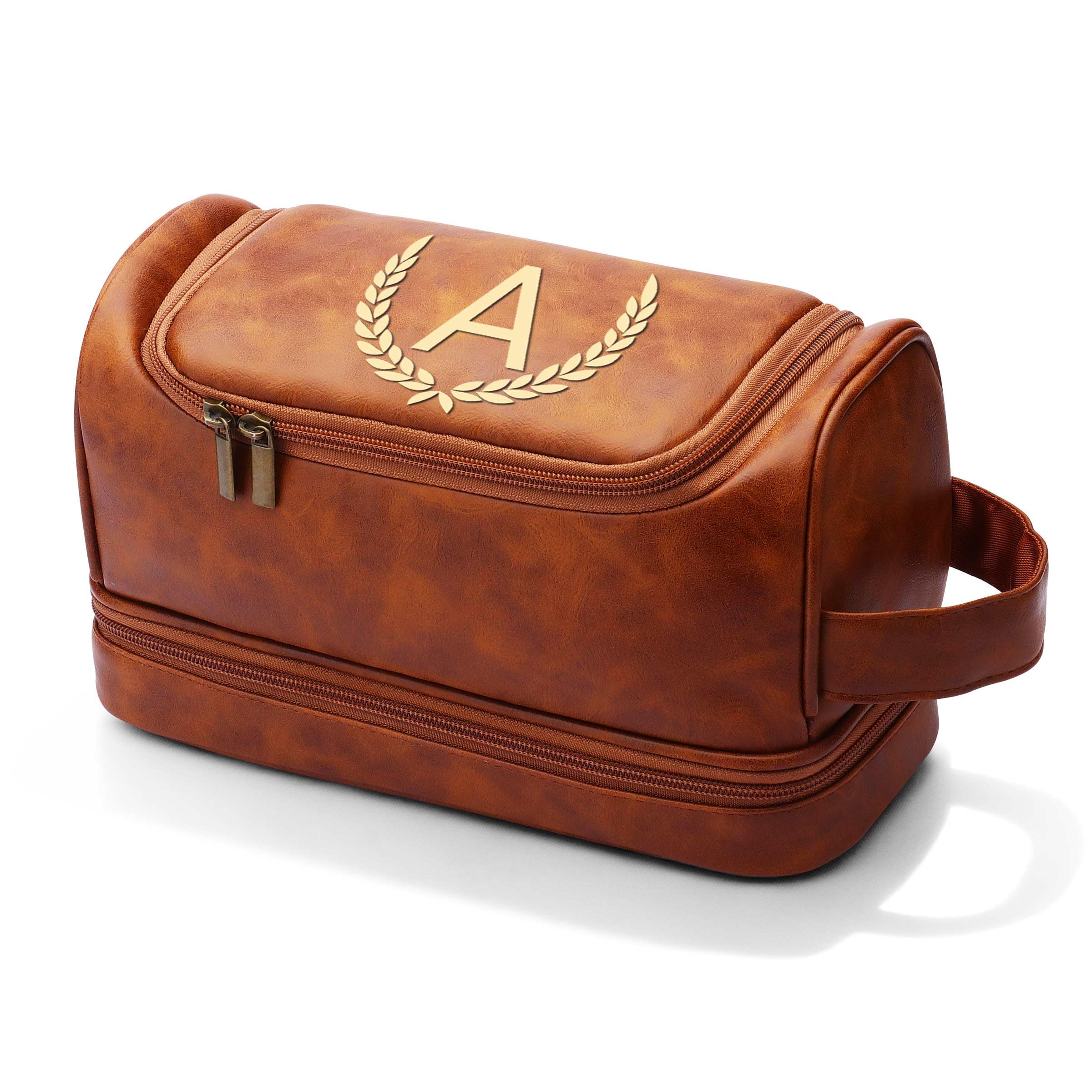OXYEFEI Neceser personalizado para hombres, regalos personalizados para hombres para marido y papá, piel sintética con monograma personalizado, impermeable, artículos de aseo para hombre, kit esencial