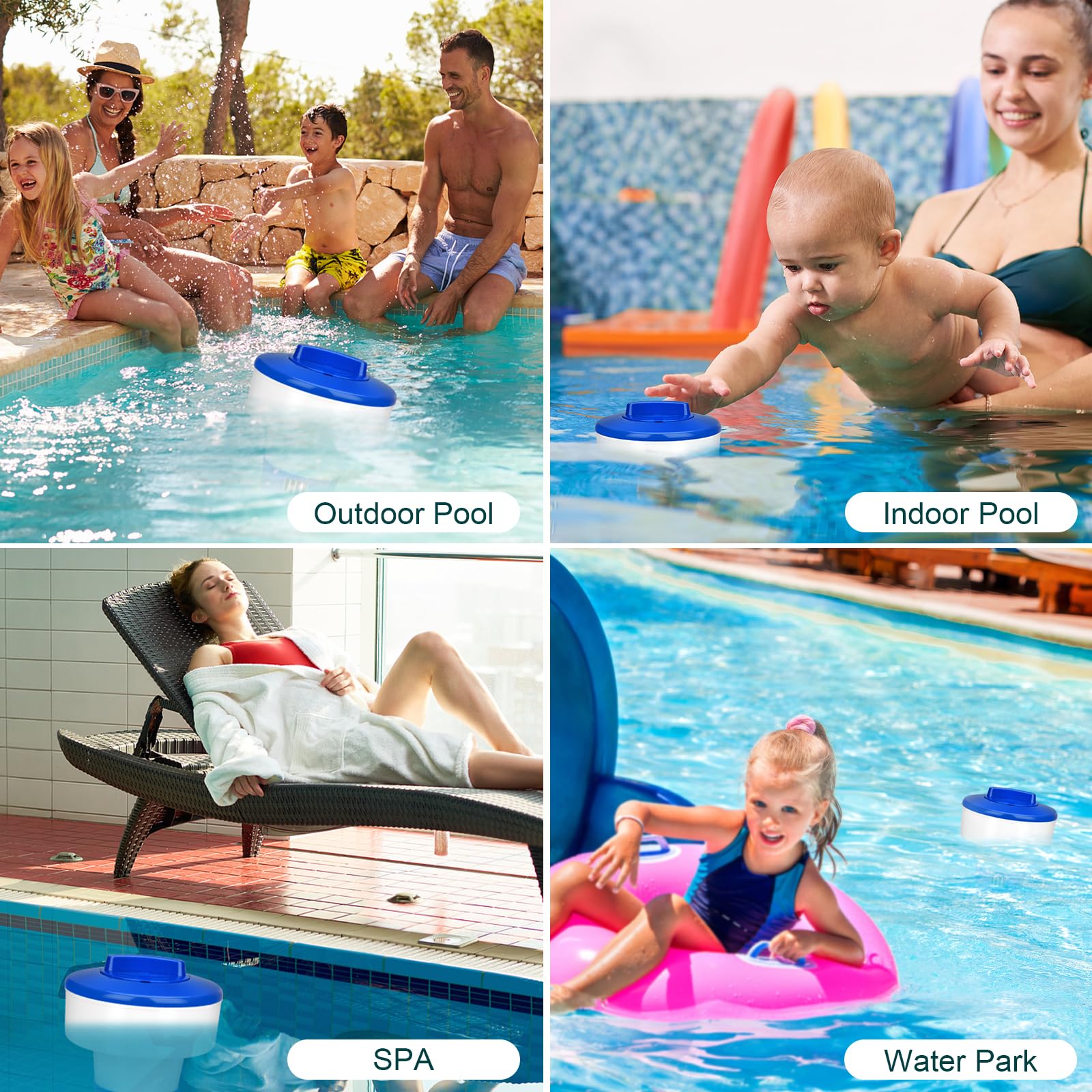 Housolution Distributeur Flottant de Chlore de 7 Pouces, Flotteur de Comprimés à Libération Réglable Grande Capacité pour Piscines Intérieure et Extérieure, Bleu & Blanc