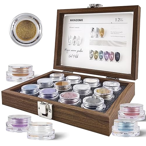 MKNZOME 12 Colors Chrome Nail Powder, Iridescent Aurora Metallic Mirror