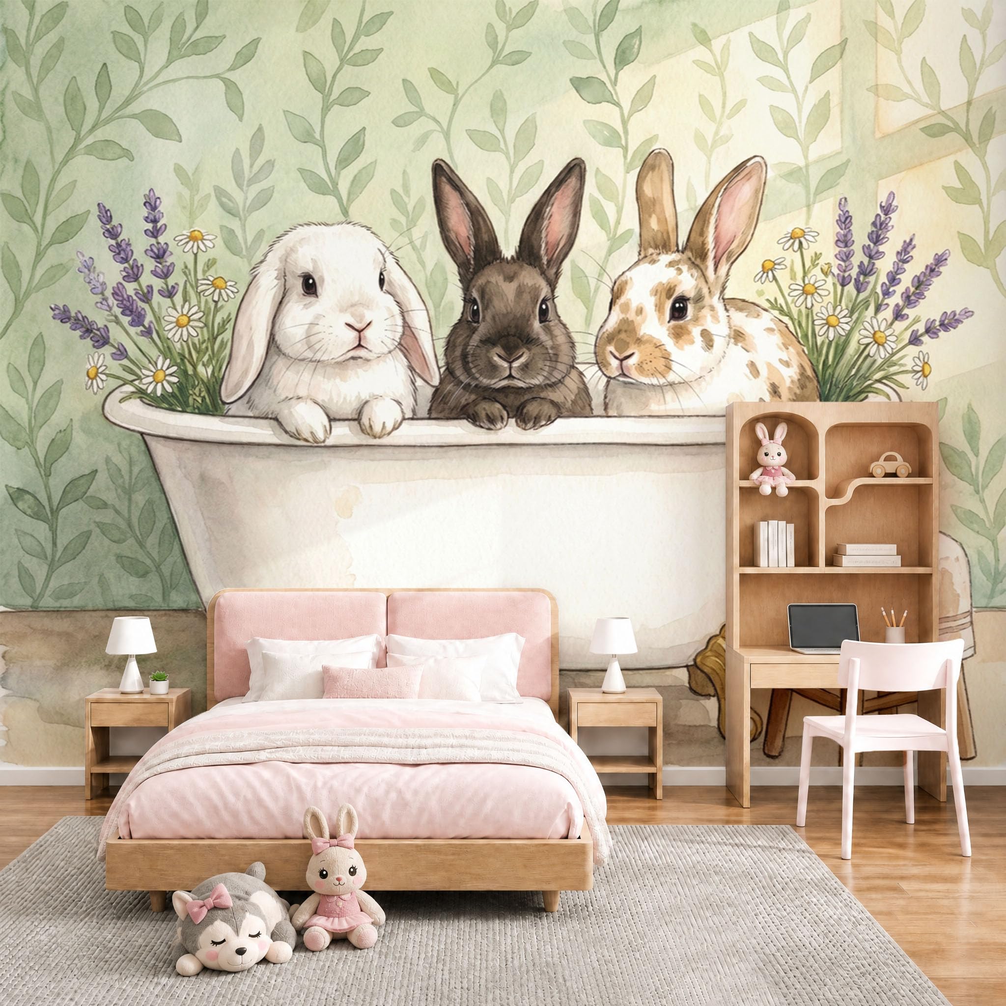 Papier peint lapin de baignoire pour chambre d'enfant et bureau créatif zen