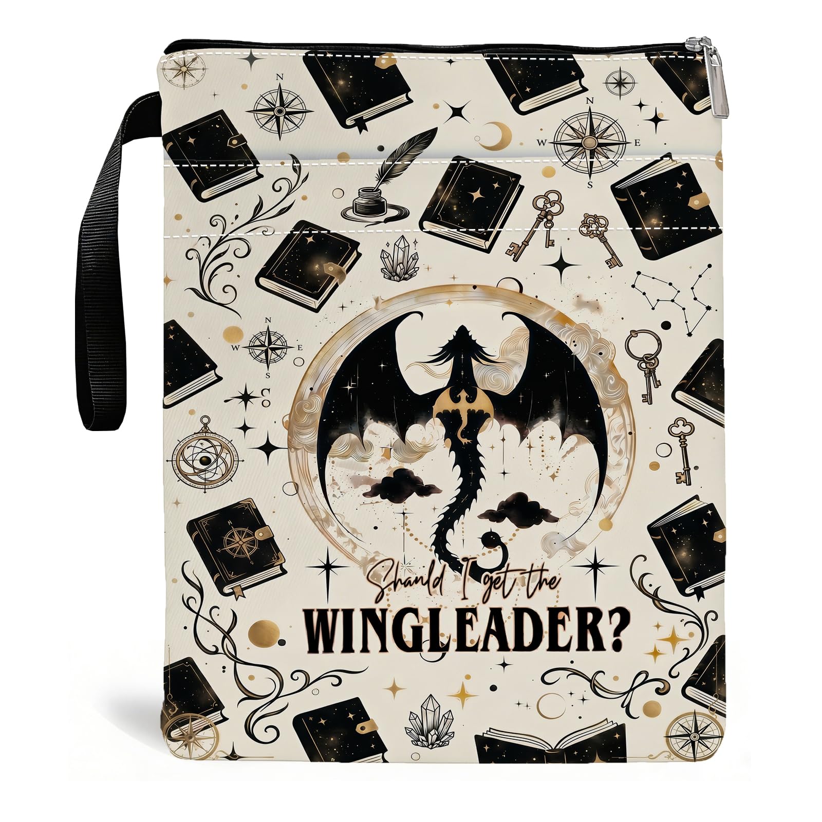 Fourth Merch Wing Book Sleeve, Dragon Book Pouch with Zipper, Fantasy Books Covers for Paperbacks, Washable Stars Books Sleeve Pouch, Magic Bookish Gifts for Fans, Dragon Lovers & Reader
