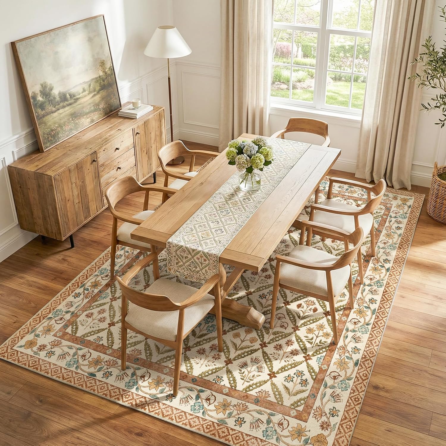 jinchan Haden 8x10 Large Area Rug for Living Room Vintage Floral Cottage Rug Soft Non-Slip Low Pile Washable Bedroom Dining Room Home Decor Girls Dorm Carpet Terracotta