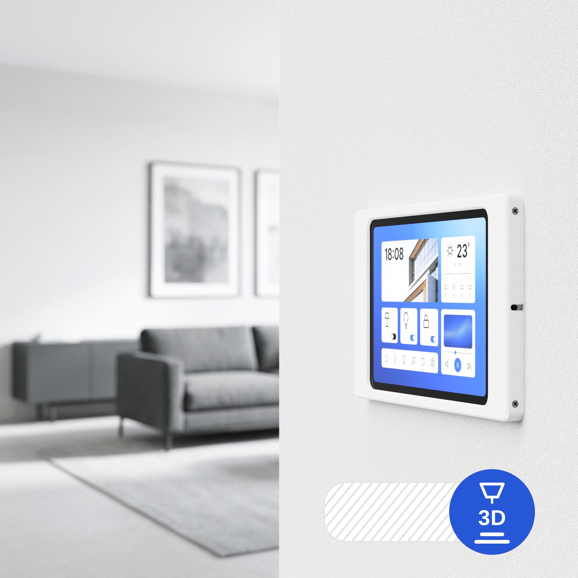 Support Mural Tablette pour iPad 7/8/9 gén (10,2 Pouces, 2019-2021) - Cadre Fin et sur Mesure pour Écran Domotique et Tableau de Bord - Montage Fixe avec Passe-Câble - Blanc