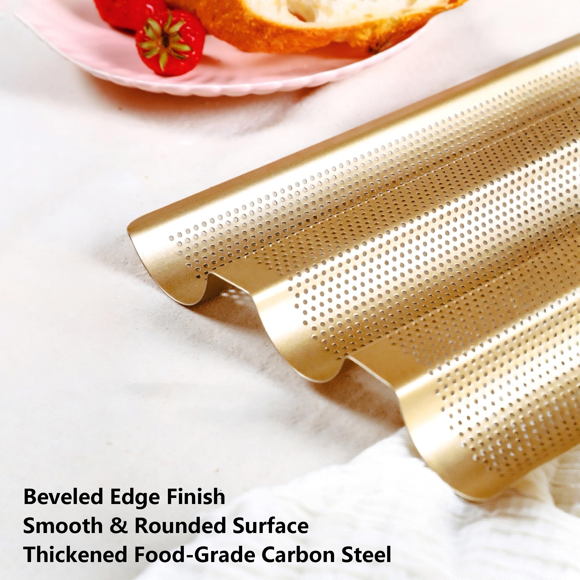 Bandeja antiadherente para baguette francesa, perforada, acero al carbono