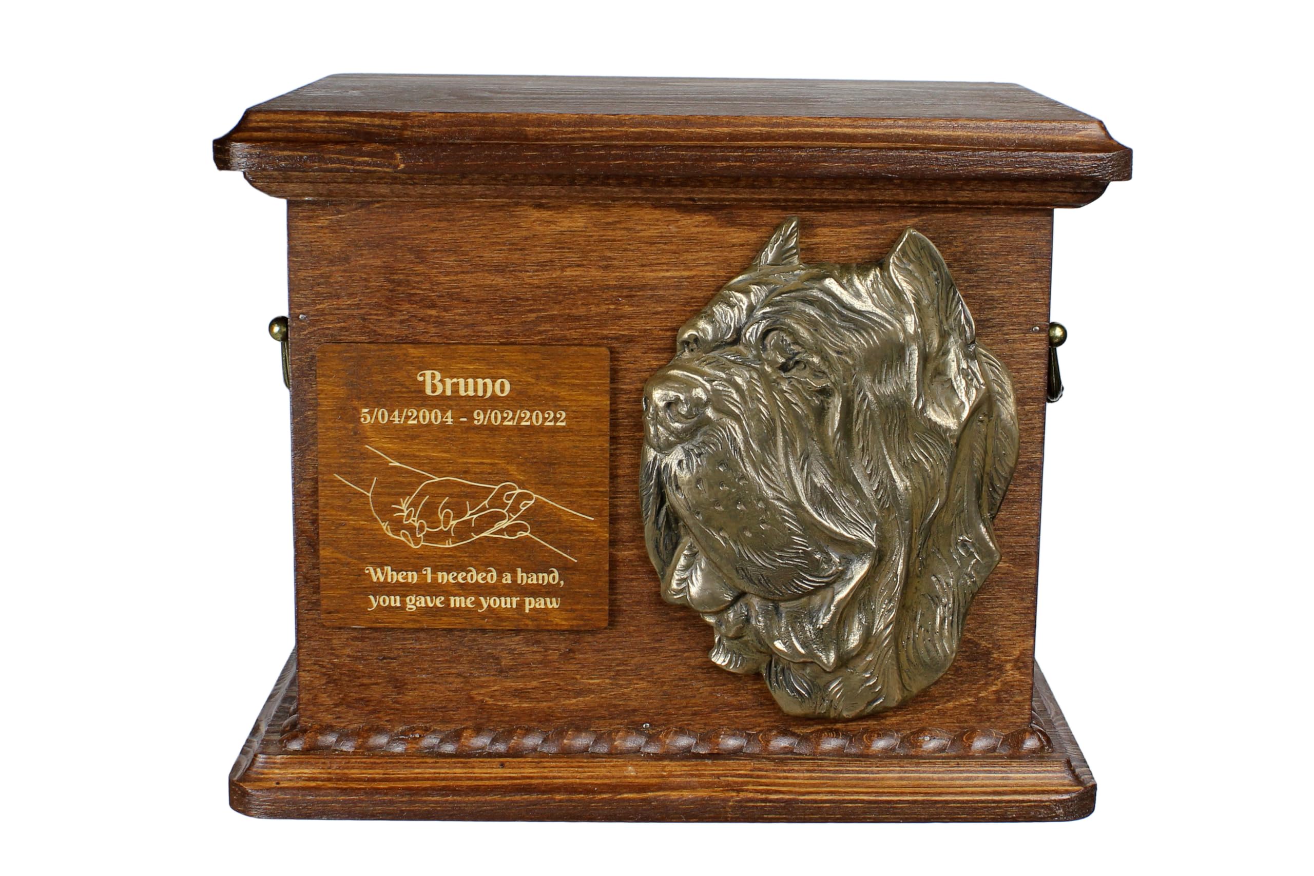 Art-Dog Urn for Dog Ashes - Handmade Memorial with Relief, Personalized Engraving, and Cold Cast Bronze Bust – Custom Pet Memorial Urn – 8.3x11.4x8.7” – Mastino Napoletano I