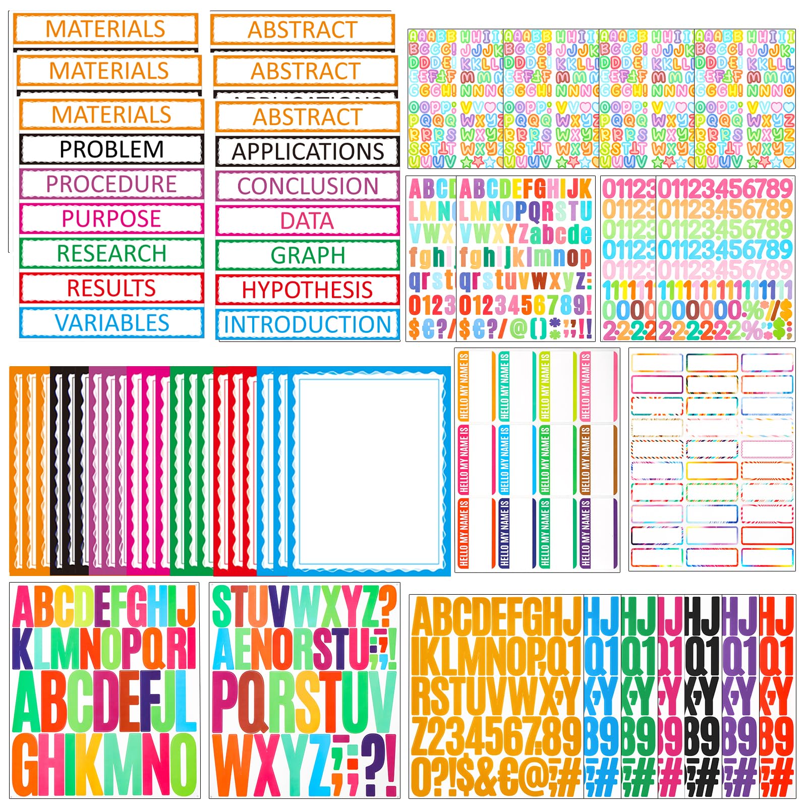 VinTS Self Adhesive Display Boards - 46 Sheets, 21 Presentation Subtitles, 6 Science Fair Titles, 19 Colorful Stickers