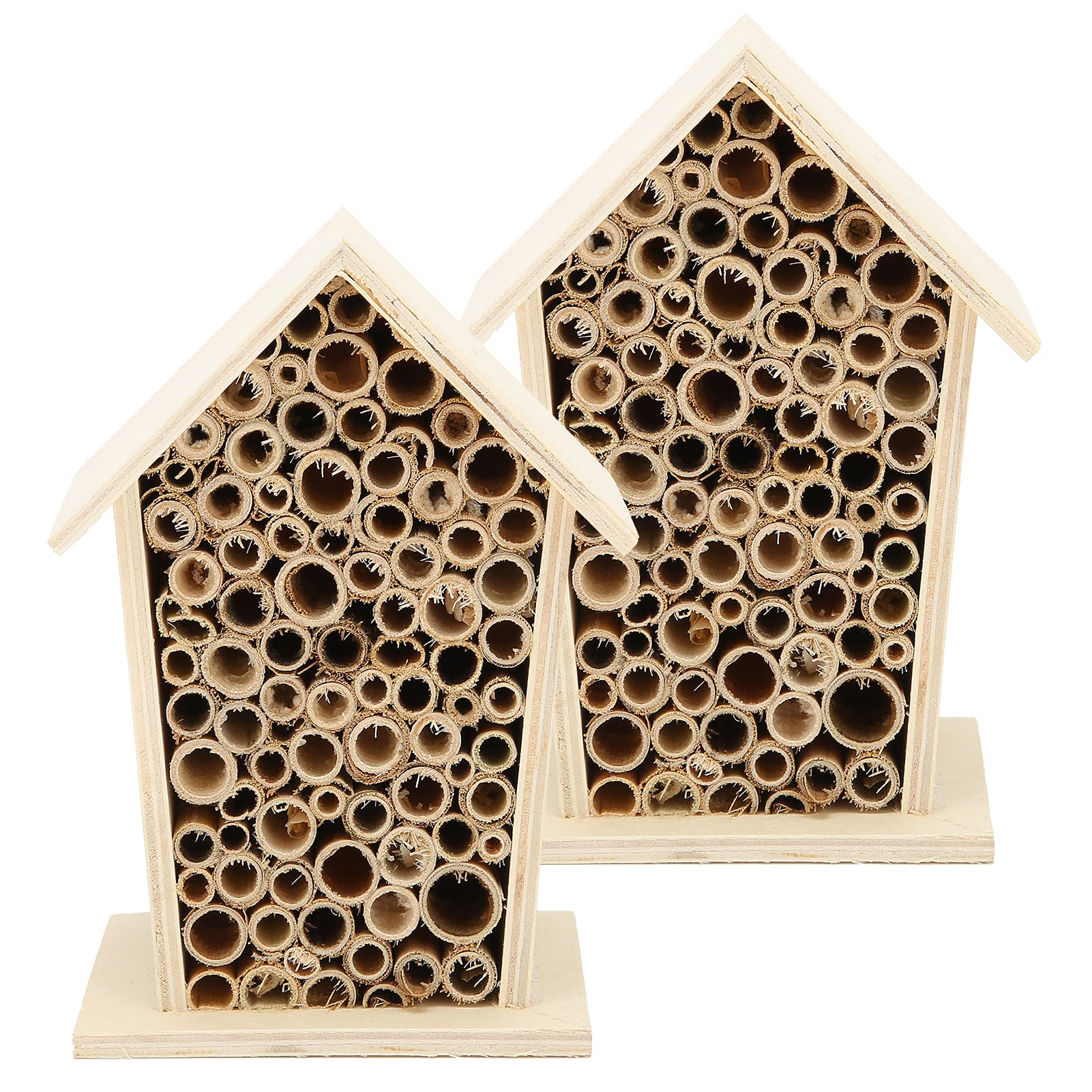 Bee House, 2 Pcs Wooden Beehive Box Hanging Bee Hotel Shelter for Outdoor Garden Pollinator Bees Garden Decoration