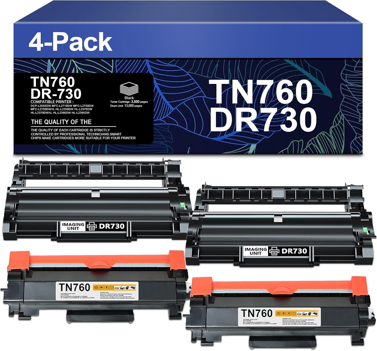 TN760 High Yield Toner Cartridge and DR730 Drum Unit Replacement for Brother DR-730 TN-760 Toner Cartridge Black DCP-L2550DW MFC-L2710DW MFC-L2750DW HL-L2350DW HL-L2370DW Printer(2 Toner+2 Drum Unit)