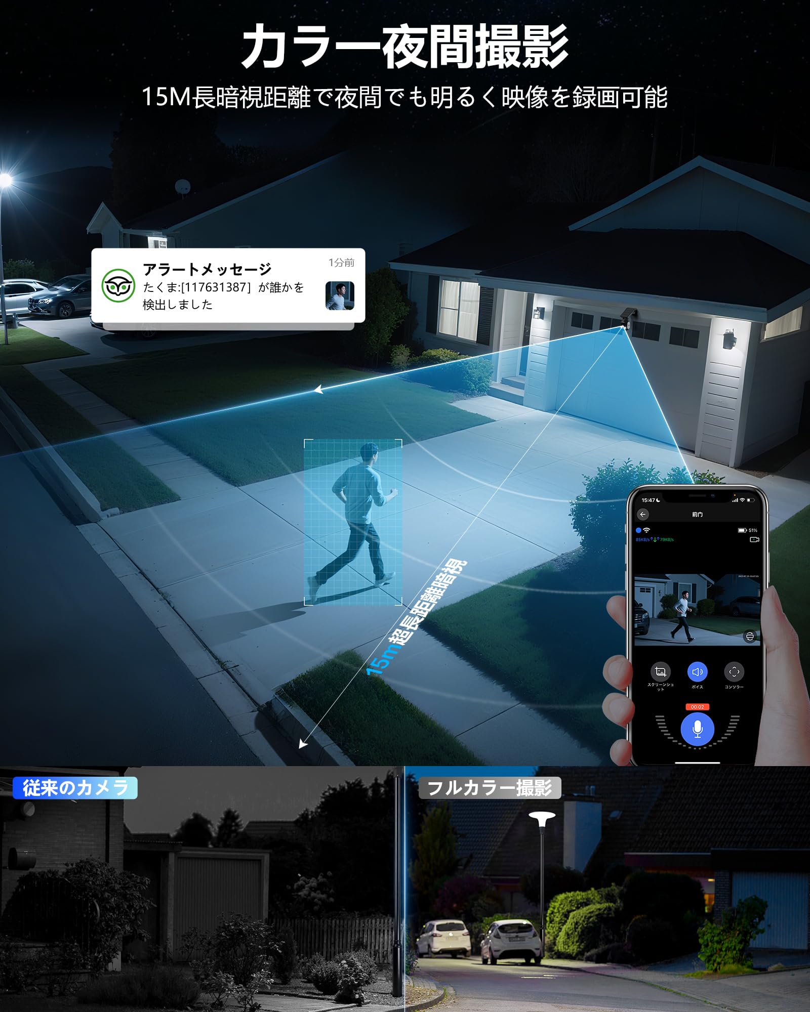 セキュリティカメラ　ソーラー一体型 防犯カメラ フルHD 高画質 防水通話対応 Amazon.co.jp: 2K 防犯カメラ 屋外 ソーラー 高効率ソーラー充電