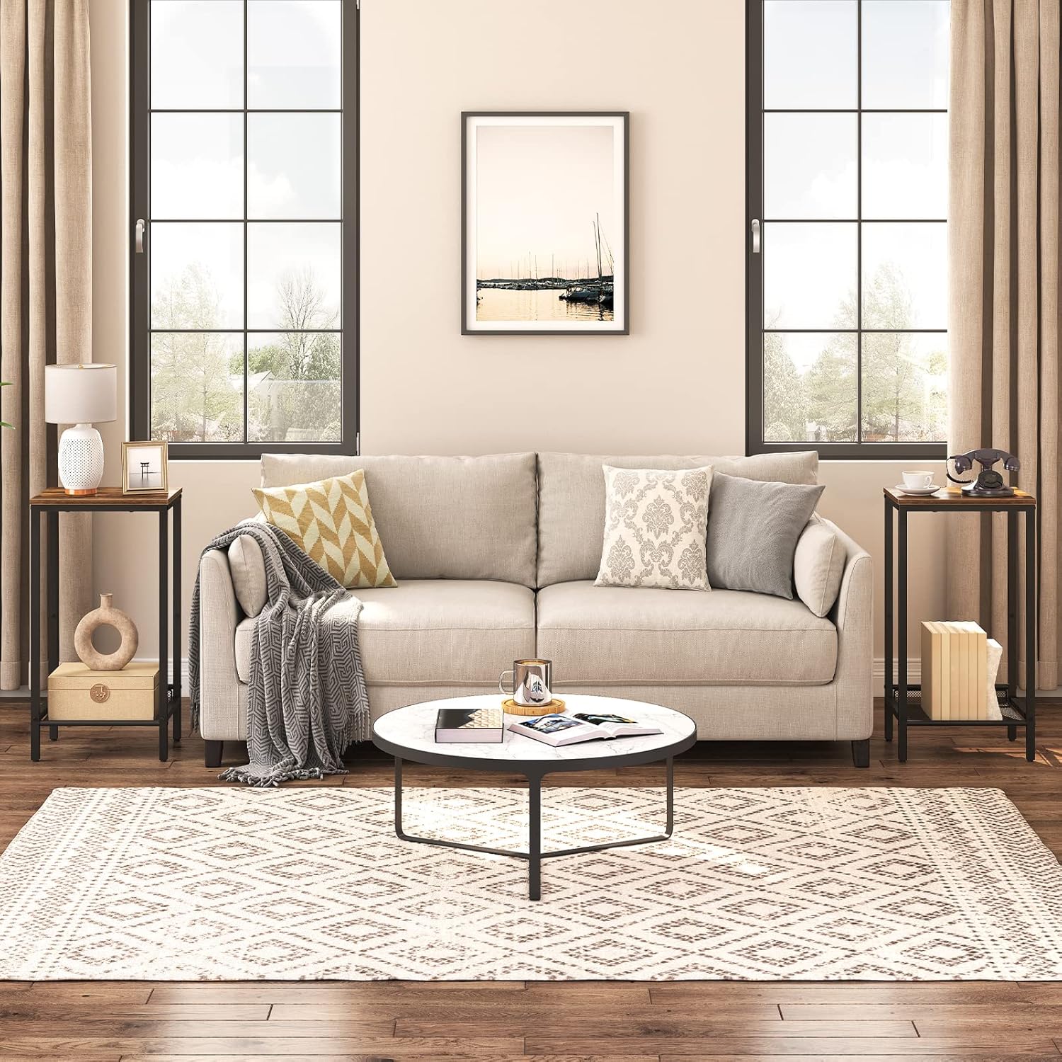 HOOBRO Narrow Console Table and Tall Side Table Bundle, 29.5" Small Entryway Table, Industrial End Telephone Table, BF75XG01-BF03DH01