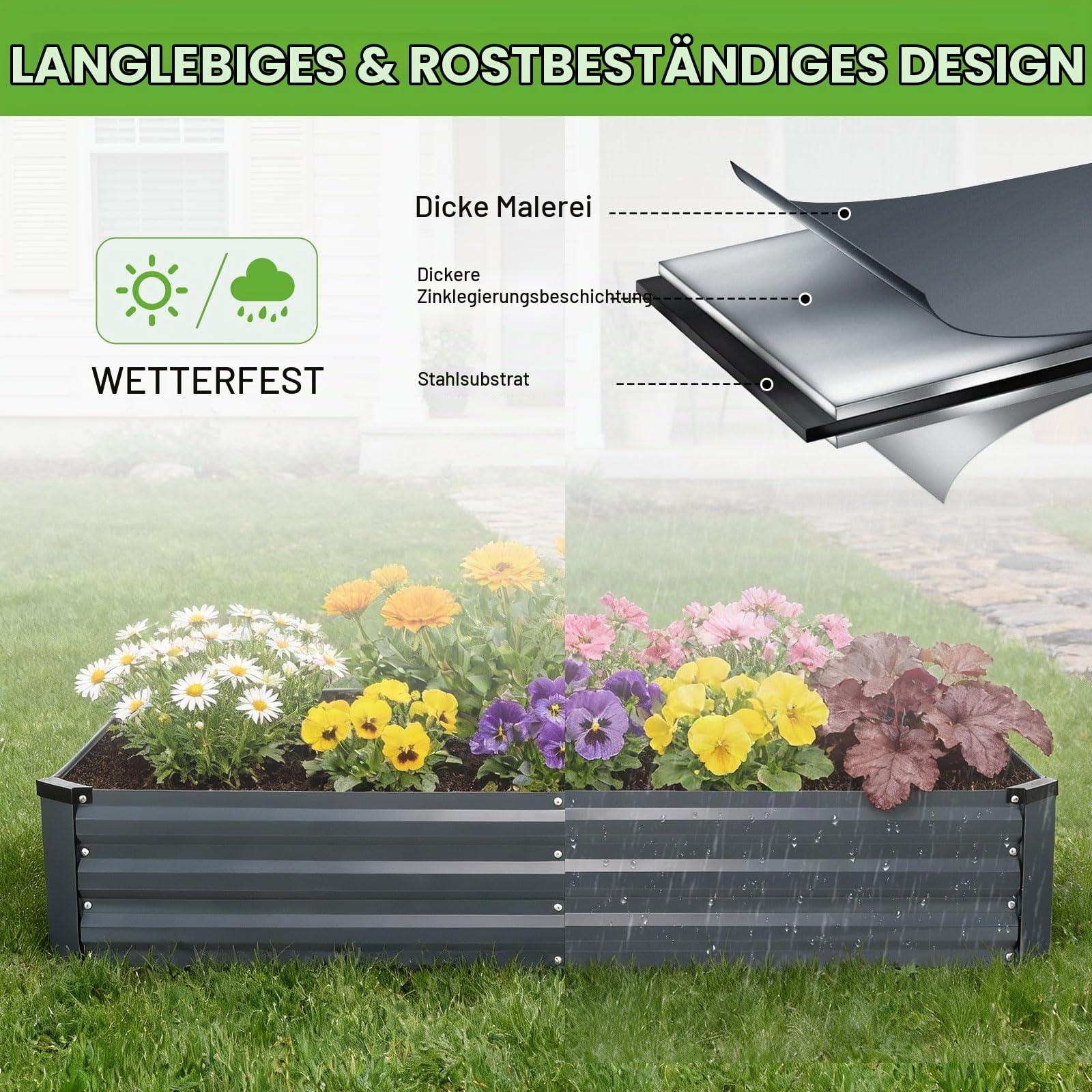 INNO STAGE Verzinktes Hochbeet-Set, 1,8 x 0,9 x 0,3 m, Metall, Hochbeete für den Außenbereich, Stahl-Hochbeet mit Handschuhen für Gemüse und Blumen, Terrasse, Boden, Pflanzkasten (grau, 2 Stück)
