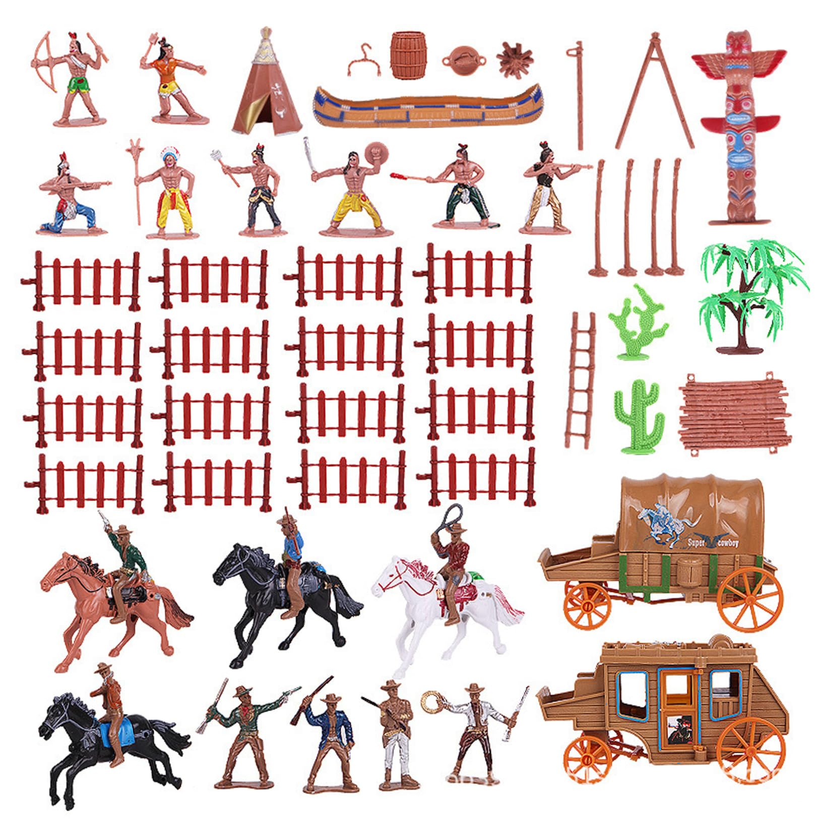 Pineeseatile Indian Figurines, Native American Figurines, Cowboys Toys Wild West Playset with Detailed Models for Creative Play and Scene Building