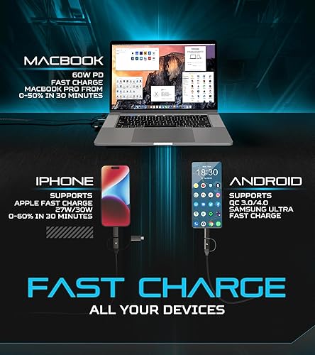 Miniatura 4 de Futurizta Tech Zeus-X - Cable múltiple universal 6 en 1 (0.65 pies0.7 ft) de carga rápida de 60 W para portátil PD, QC3.0 y carga rápida de 27 W y