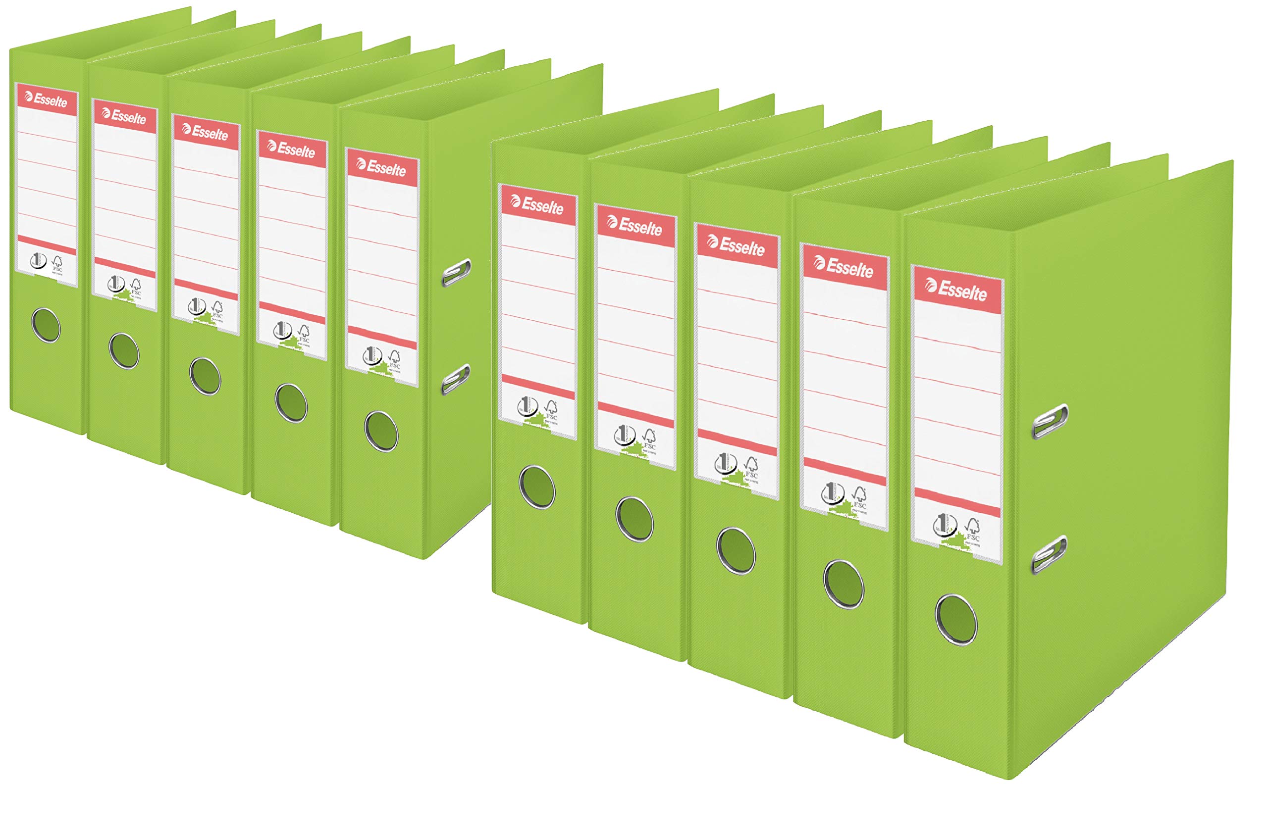 Esselte 10er Pack Plastik Ordner Standard, DIN A4 (10 Ordner | Breit, Maigrün)