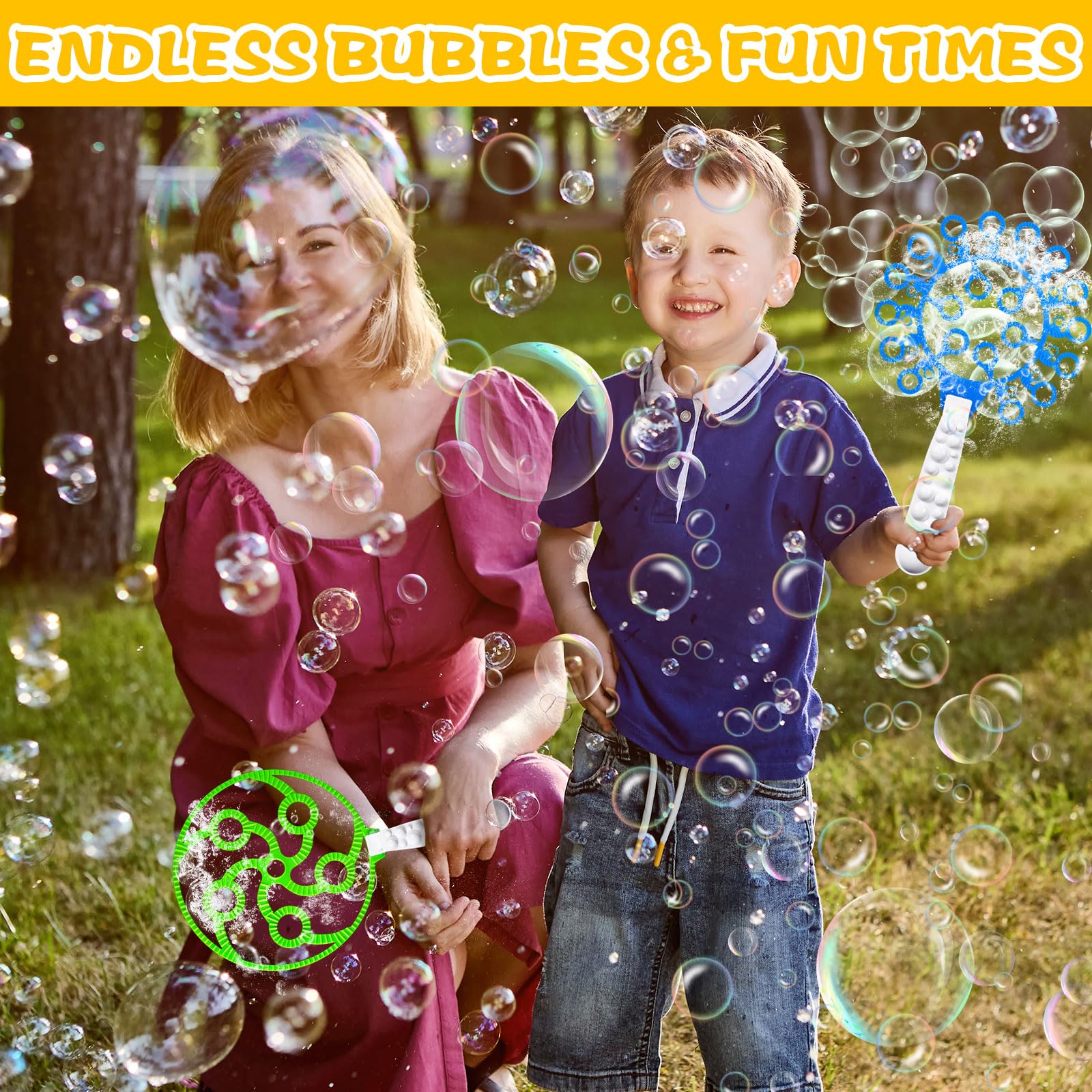 36PCS Kit Bolle di Sapone Giganti per Bambini con Bacchette e Strumenti Creativi – Set Giocattolo Bolle di Sapone per Festa, Compleanno, Matrimonio, Giardino e Giochi all'Aperto