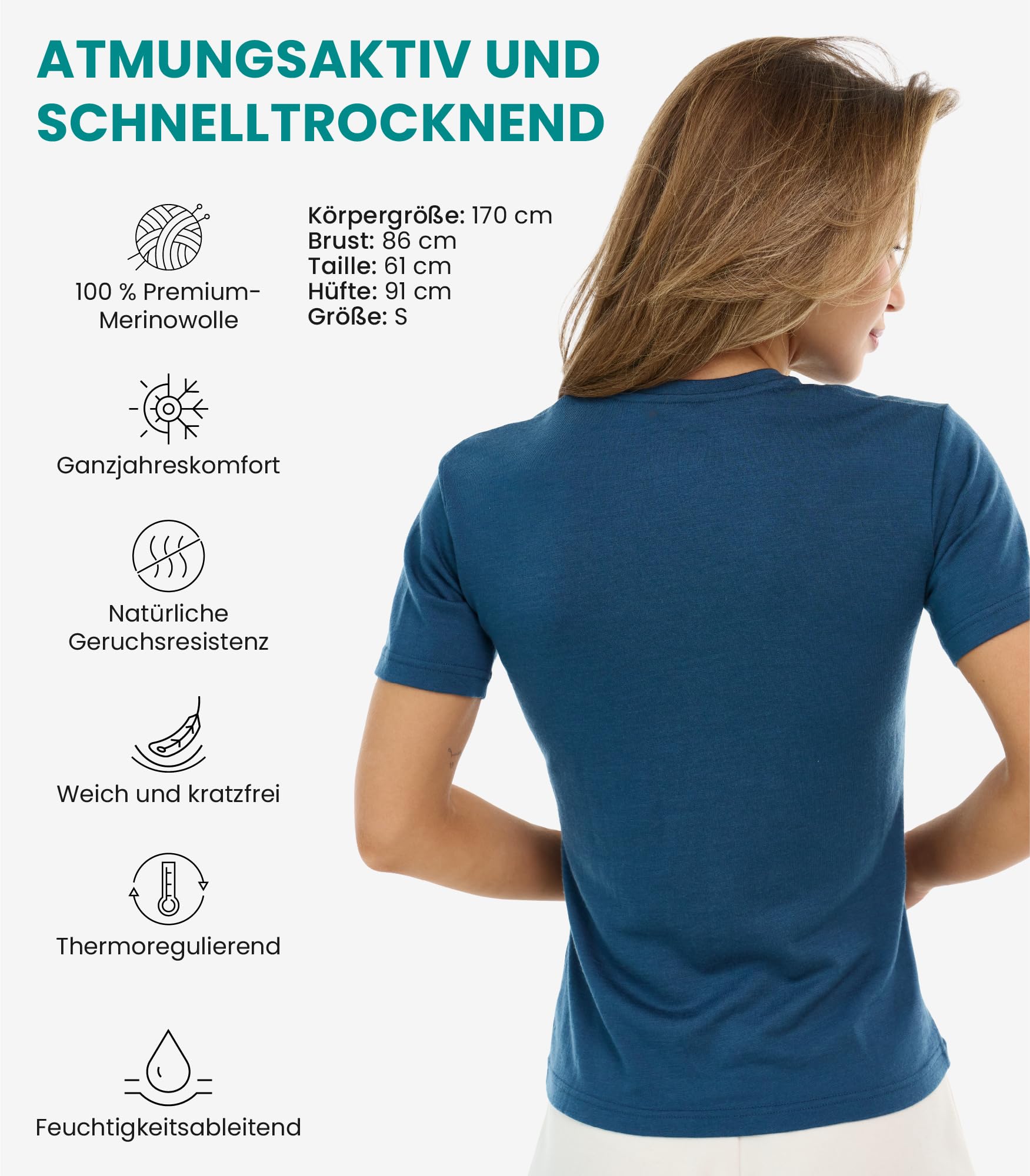 Merino.tech Sport Tshirt Damen (M, Denim Crewneck)