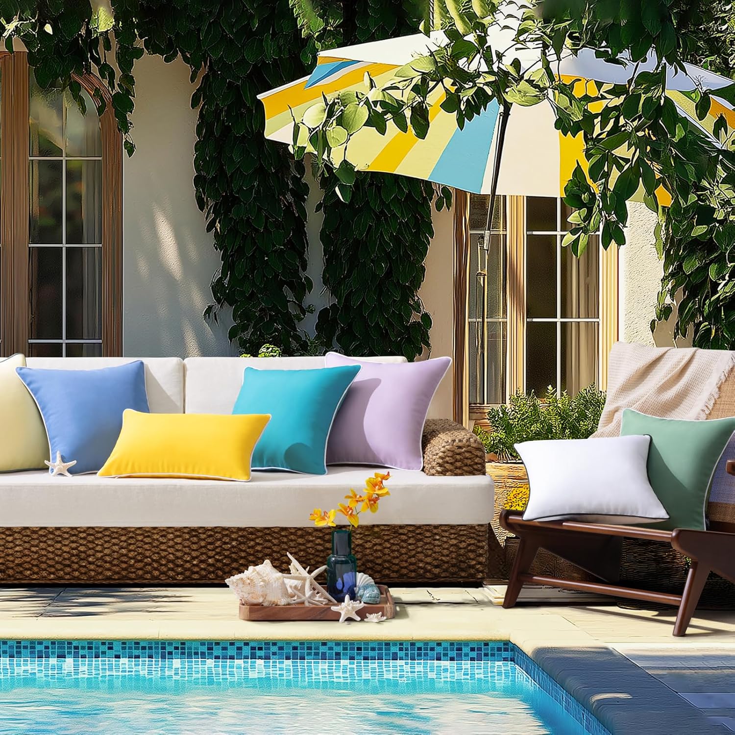 Phantoscope Pack of 2 Outdoor Waterproof Throw Pillow Covers Decorative Square Cushion Case Patio Pillows for Couch Tent Sunbrella, Foggy Blue 12x20 inches - Image 8