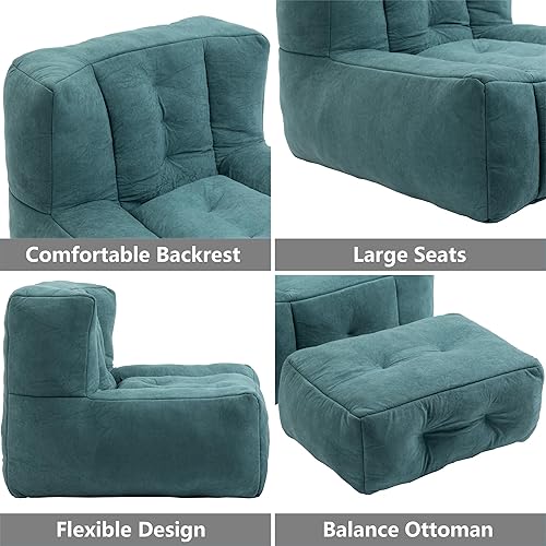 Miniatura 3 de mikibama Puf con otomana, cómodo sofá grande perezoso, puf de espuma rellena, puff de terciopelo esponjoso, sala de estar, dormitorio (verde)