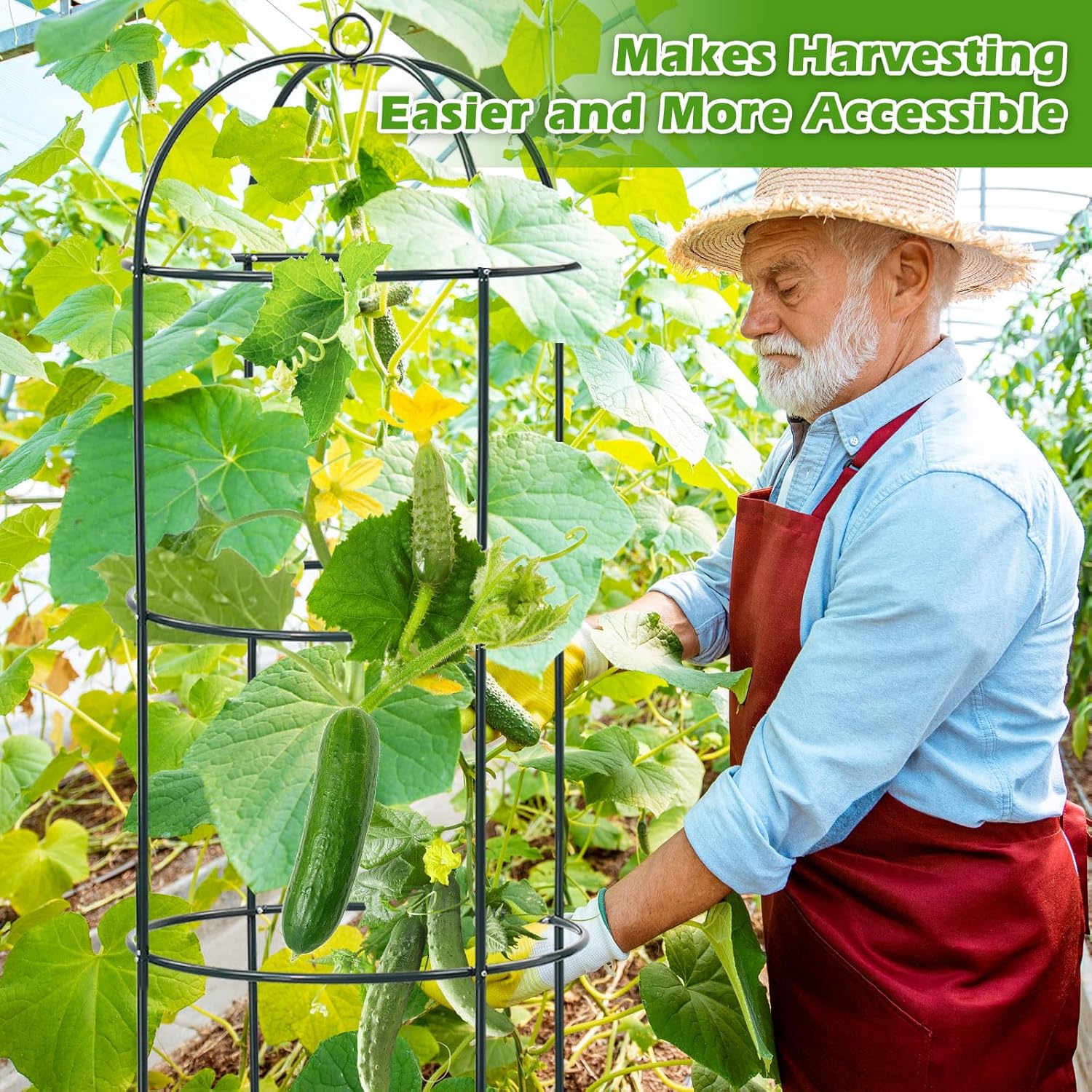 2Pcs Trellis for Climbing Plants Outdoor, 60" Tall Heavy Duty Metal Obelisk Garden Trellis Climbing Plant Support for Tomatos Cucumber Potted Vine Flower Rose Clematis Vegetable Pea Bean Trellises